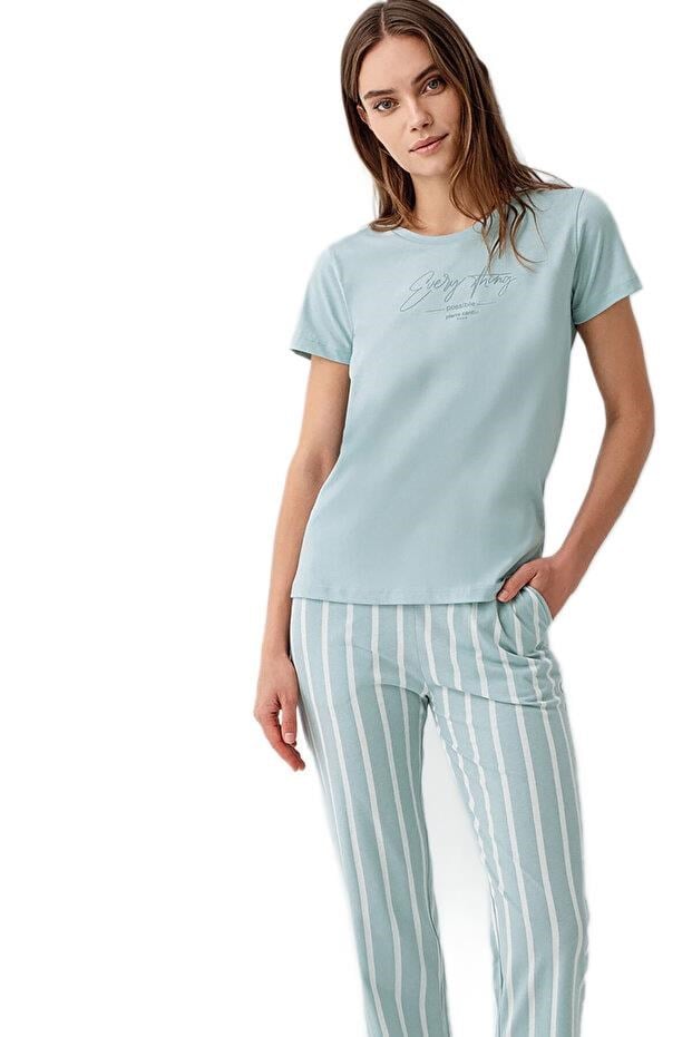 Pierre Cardin Kadın Yeşil Kısa Kol Pijama Takım 9150-S