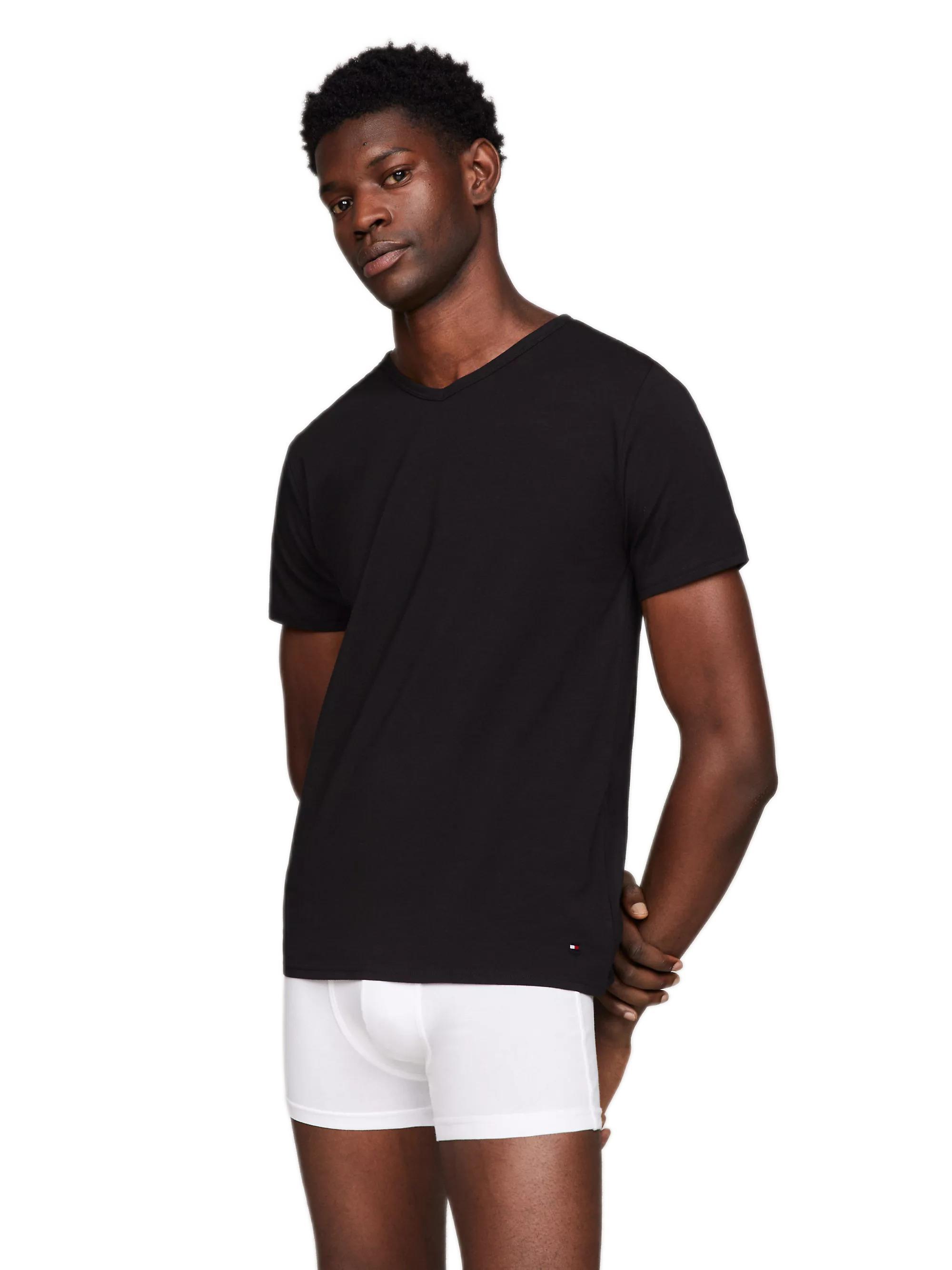 Tommy Hilfiger Erkek 3'lü V Yaka Siyah T-Shirt