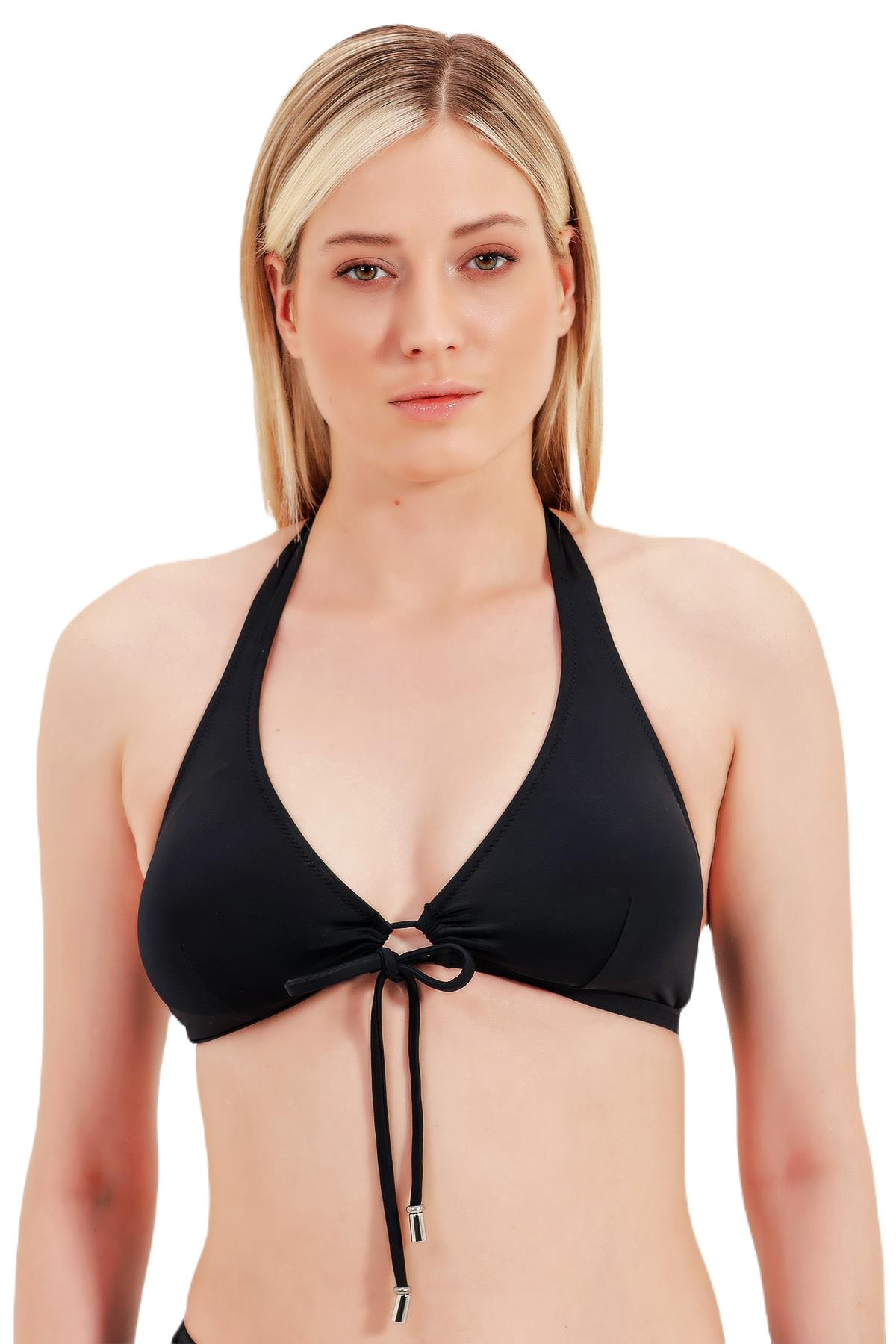 Zeki Aksesuar Detaylı Siyah Bikini Üst 