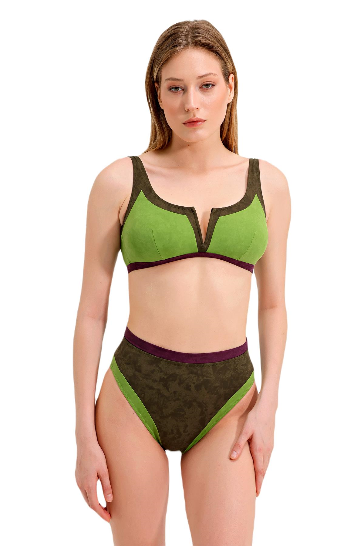 Zeki Yüksek Bel Yeşil Bikini Takım