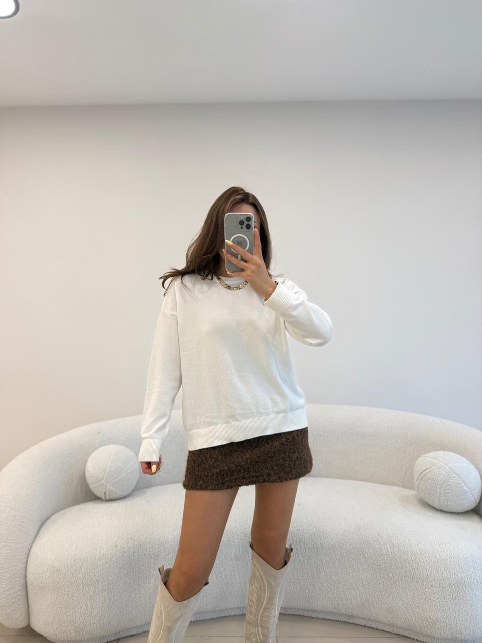 %100 COKON BİSİKLET YAKA BASİC KAZAK EKRU