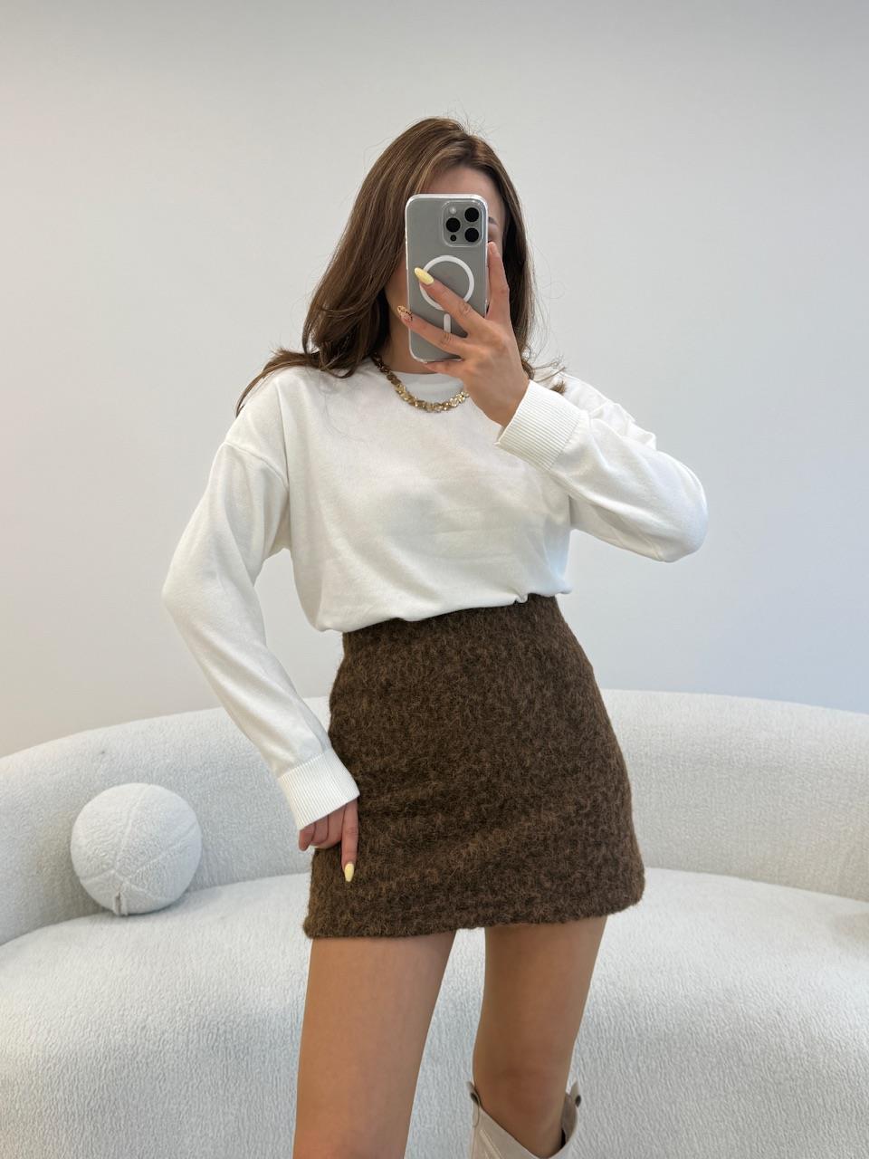 %100 COKON BİSİKLET YAKA BASİC KAZAK EKRU