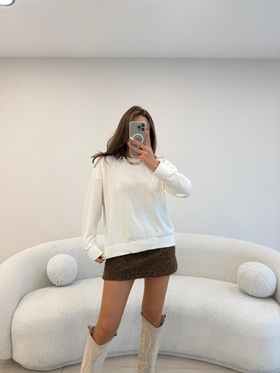 %100 COKON BİSİKLET YAKA BASİC KAZAK EKRU