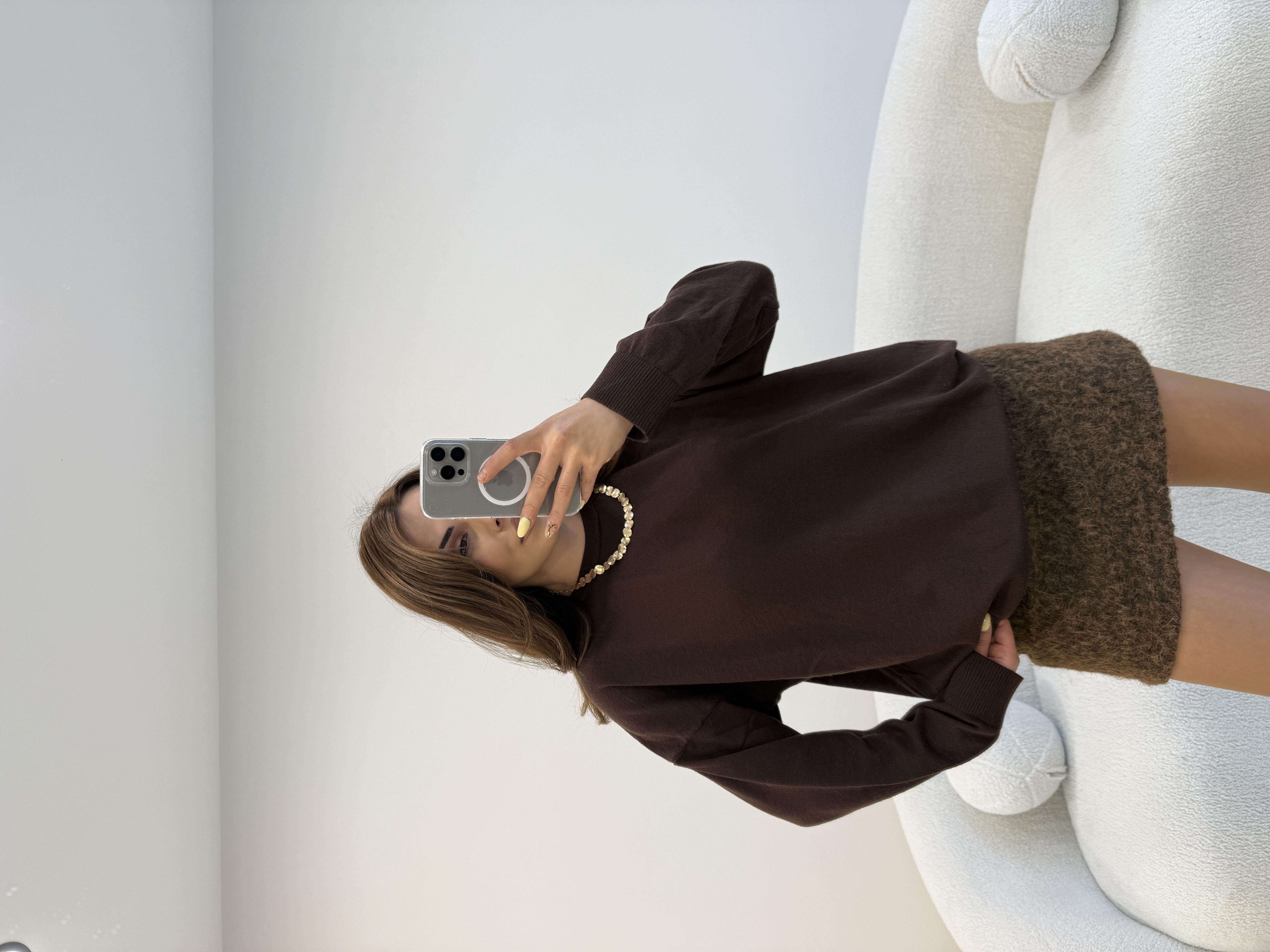 %100 COKON BİSİKLET YAKA BASİC KAZAK KAHVEI