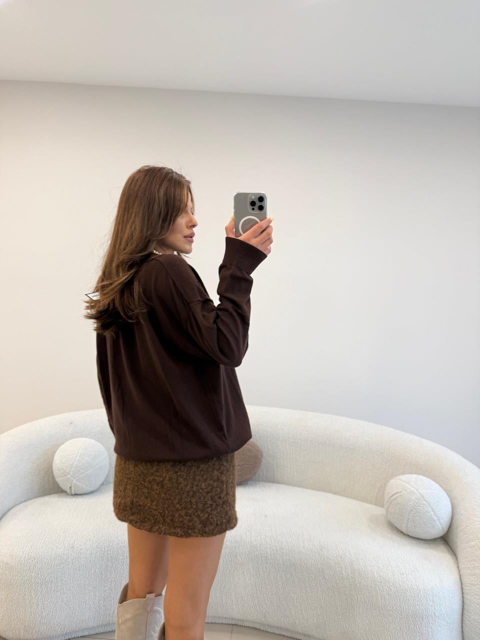 %100 COKON BİSİKLET YAKA BASİC KAZAK KAHVEI