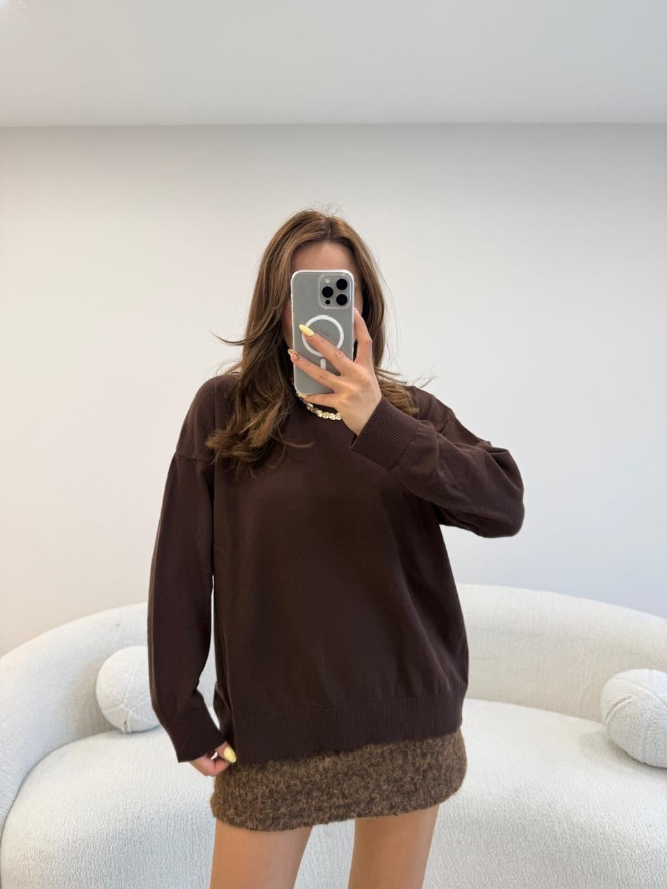 %100 COKON BİSİKLET YAKA BASİC KAZAK KAHVEI