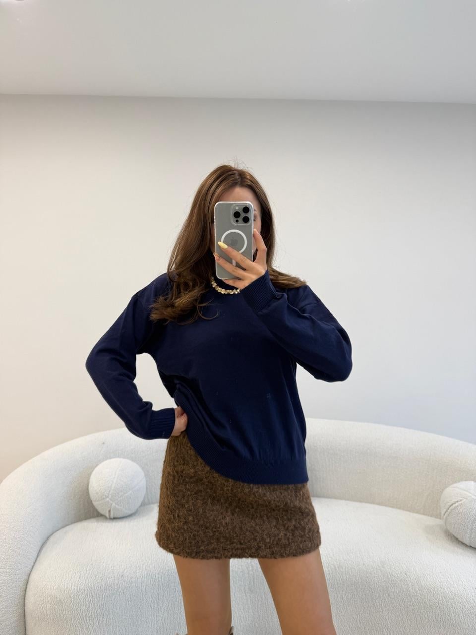 %100 COKON BİSİKLET YAKA BASİC KAZAK LACİVERT