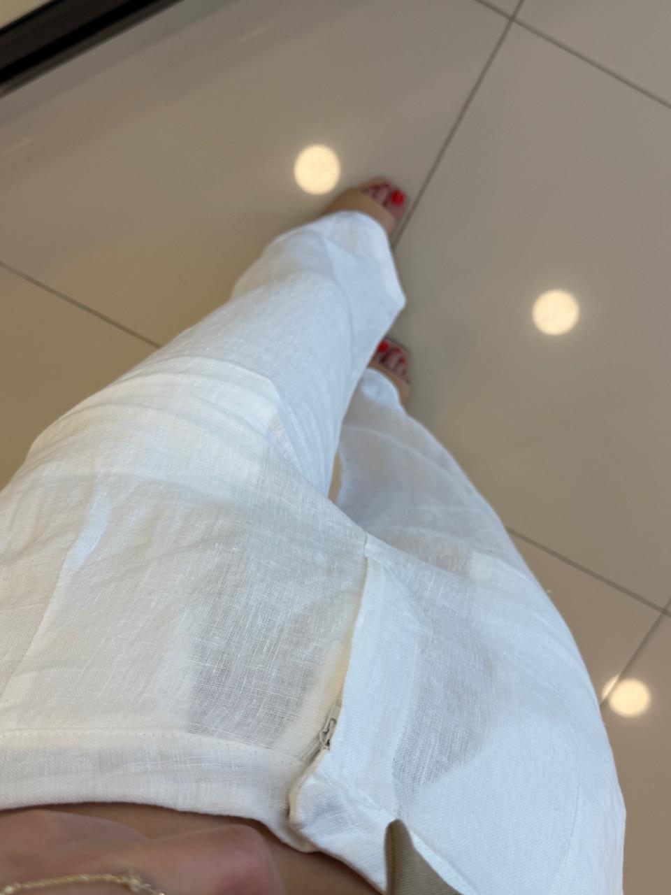 %100 KETEN PANTOLON BEYAZ