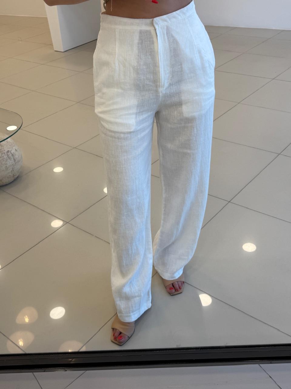 %100 KETEN PANTOLON BEYAZ