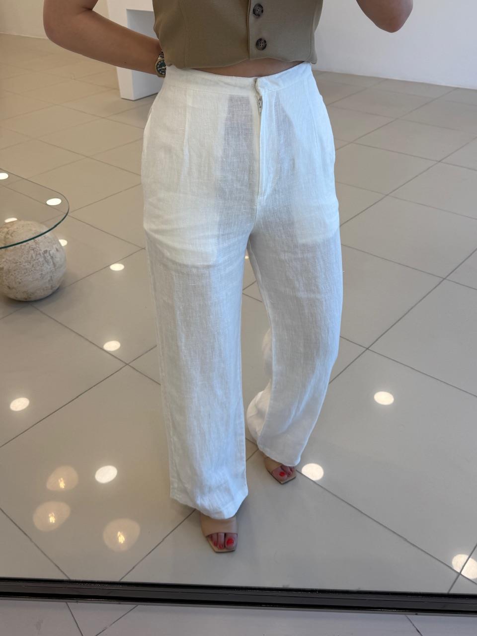 %100 KETEN PANTOLON BEYAZ
