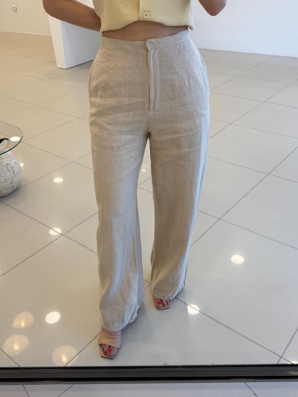 %100 KETEN PANTOLON VİZON