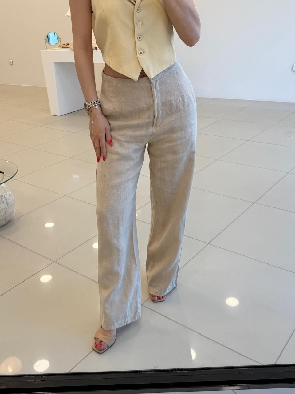 %100 KETEN PANTOLON VİZON