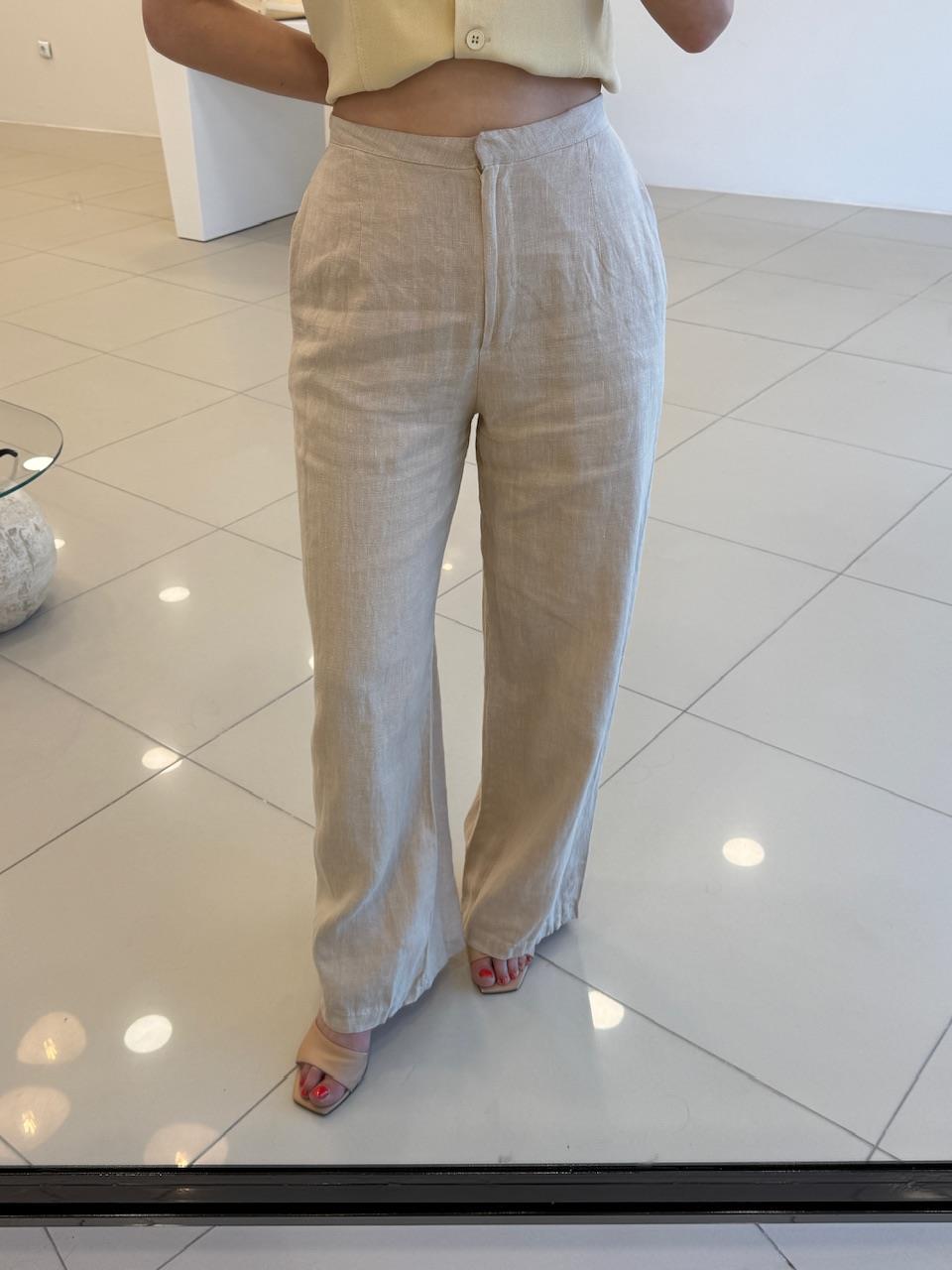 %100 KETEN PANTOLON VİZON