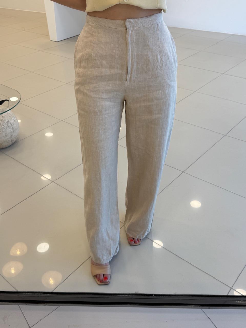 %100 KETEN PANTOLON VİZON