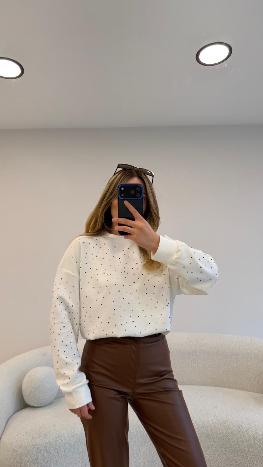 2 İPLİK FULL TAŞLI SWEAT BEYAZ 