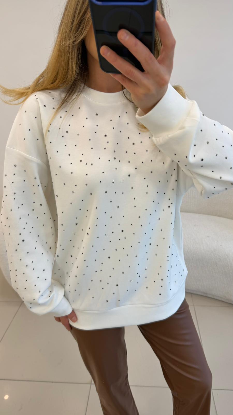 2 İPLİK FULL TAŞLI SWEAT BEYAZ 