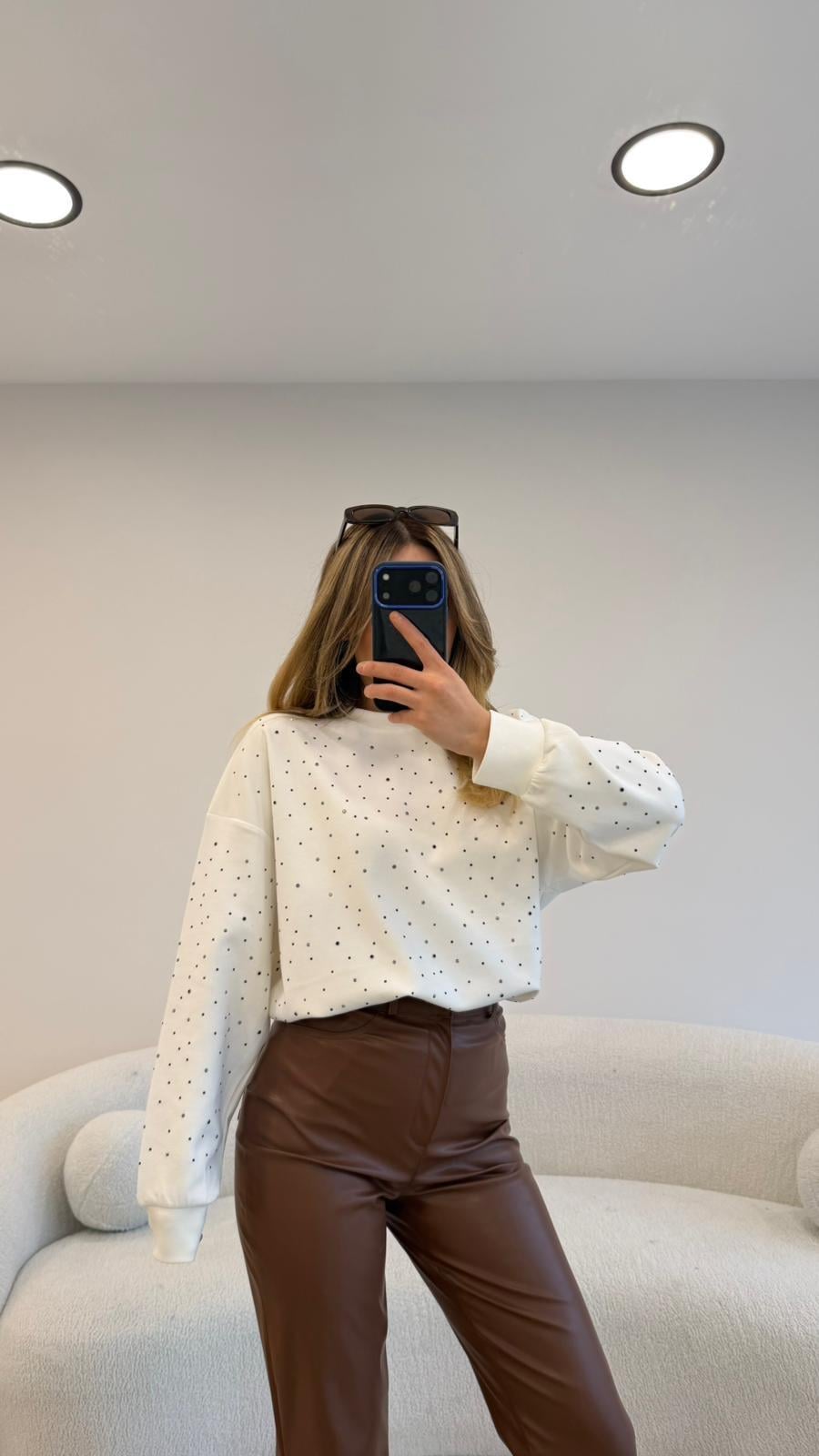 2 İPLİK FULL TAŞLI SWEAT BEYAZ 