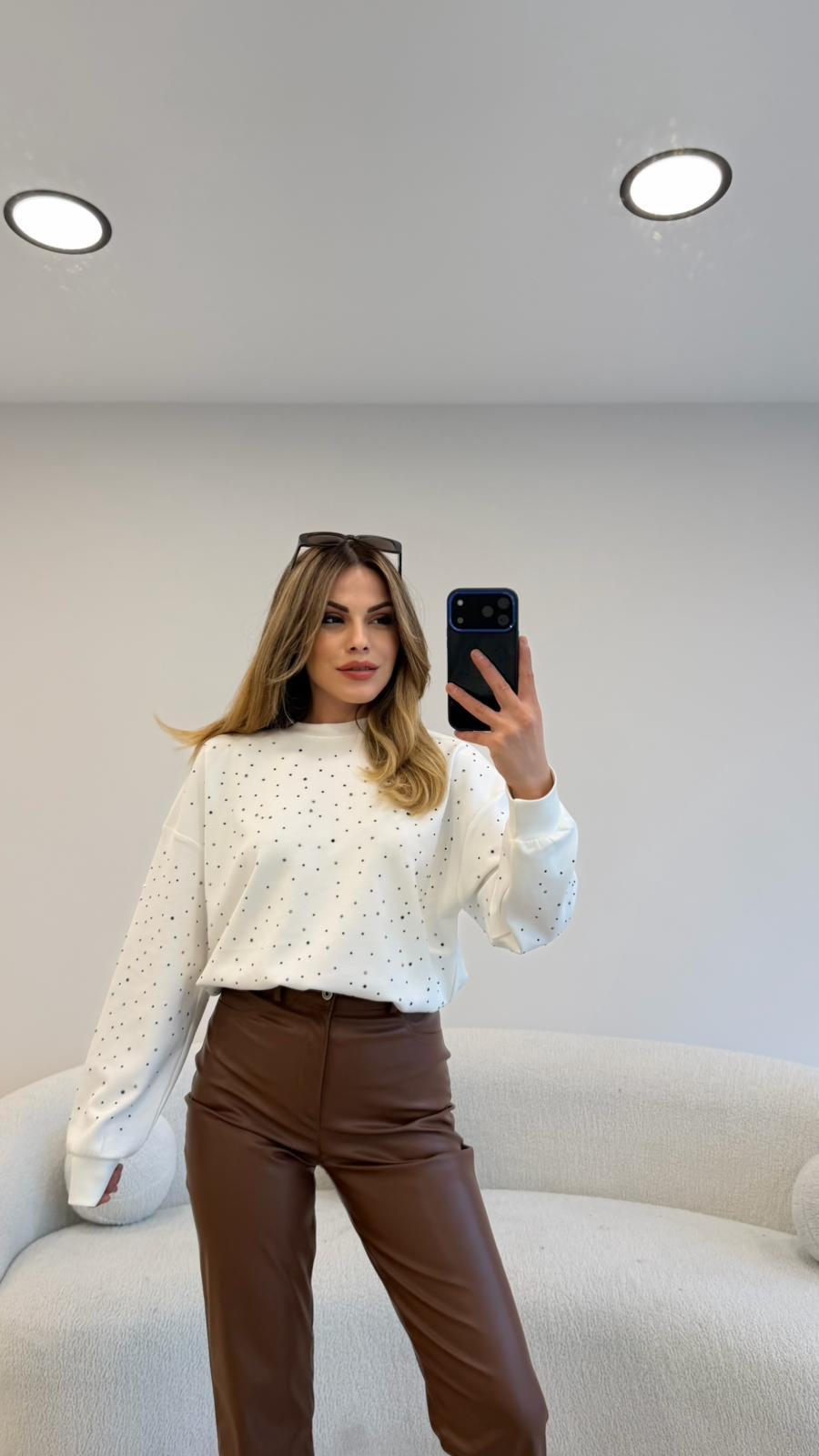 2 İPLİK FULL TAŞLI SWEAT BEYAZ 