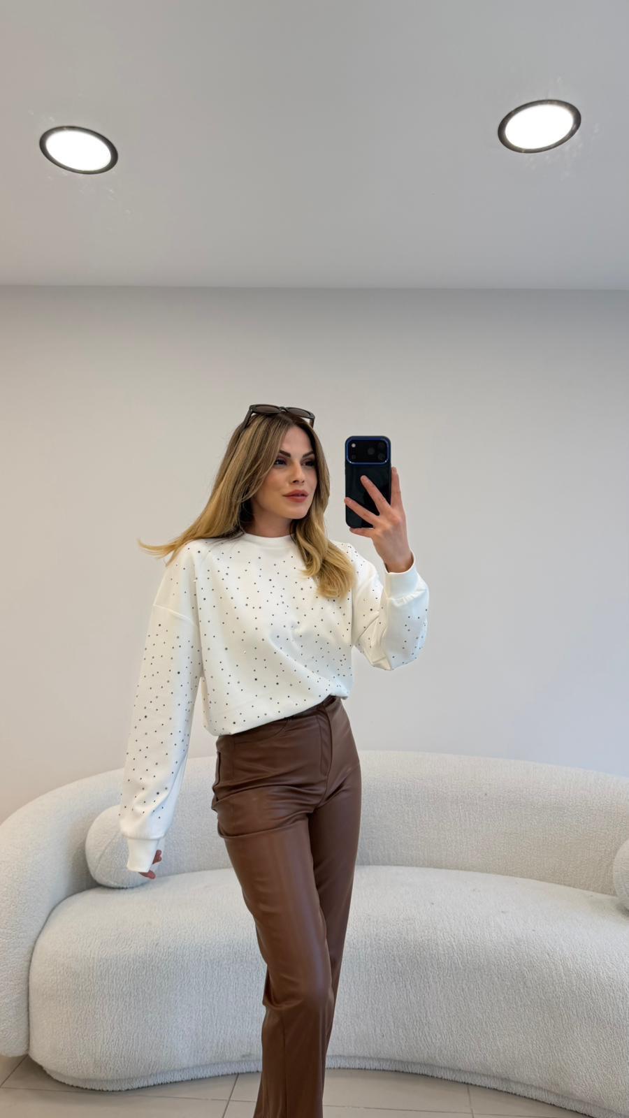 2 İPLİK FULL TAŞLI SWEAT BEYAZ 