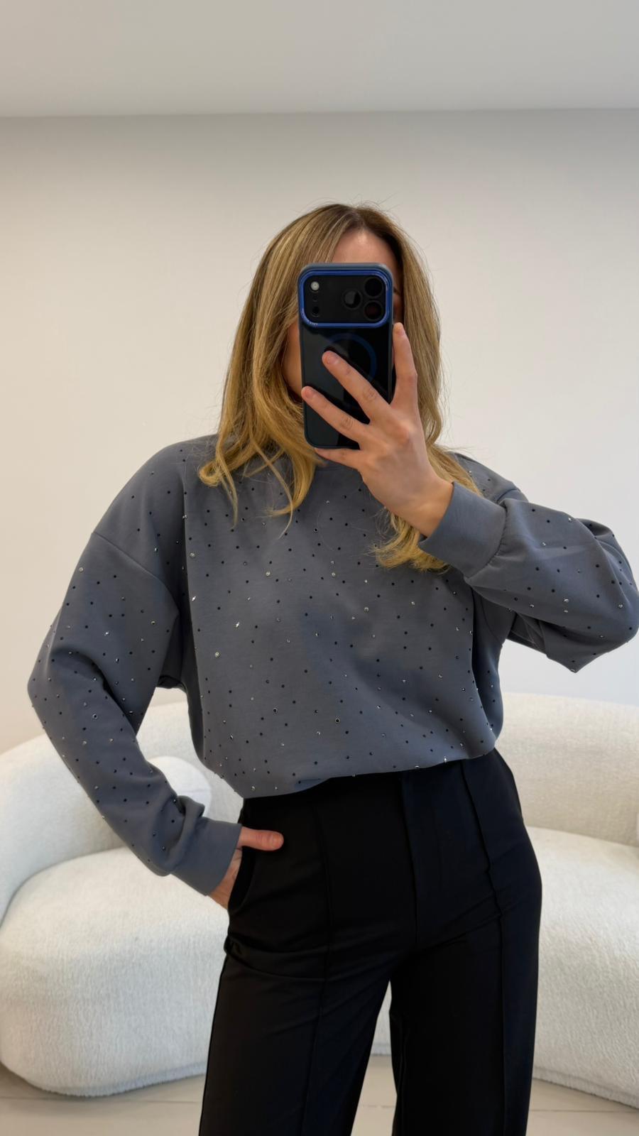 2 İPLİK FULL TAŞLI SWEAT GRİ