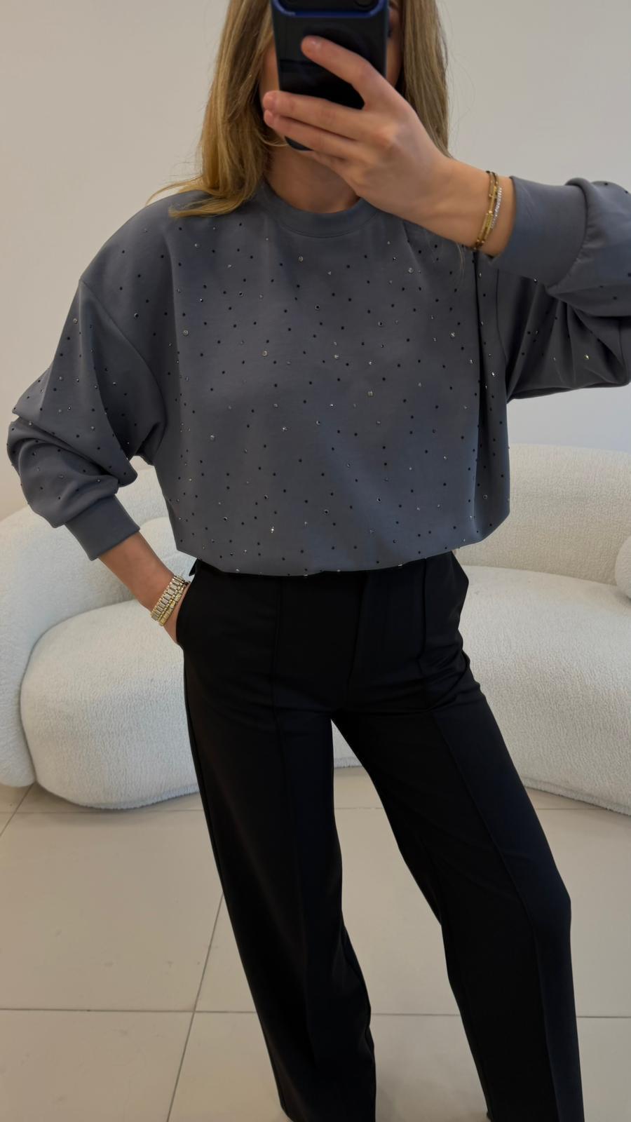 2 İPLİK FULL TAŞLI SWEAT GRİ