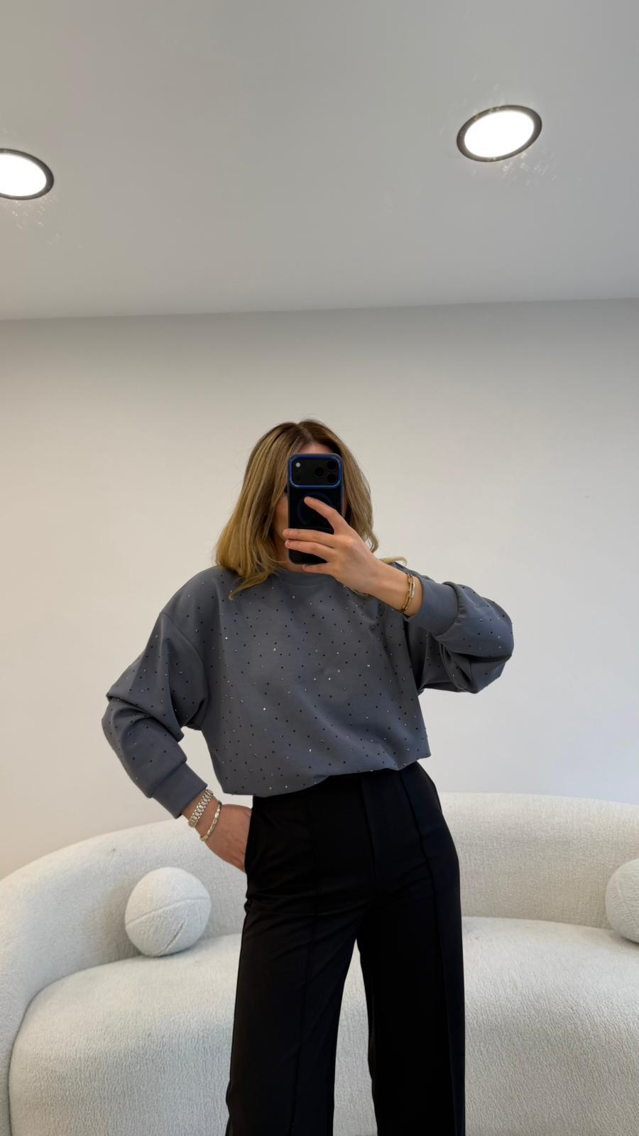 2 İPLİK FULL TAŞLI SWEAT GRİ