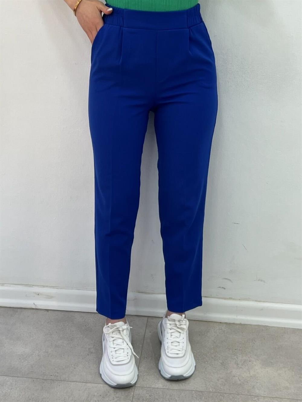 Beli̇ Lasti̇kli̇ Havuç Kesi̇m Pantolon Saks Mavi̇