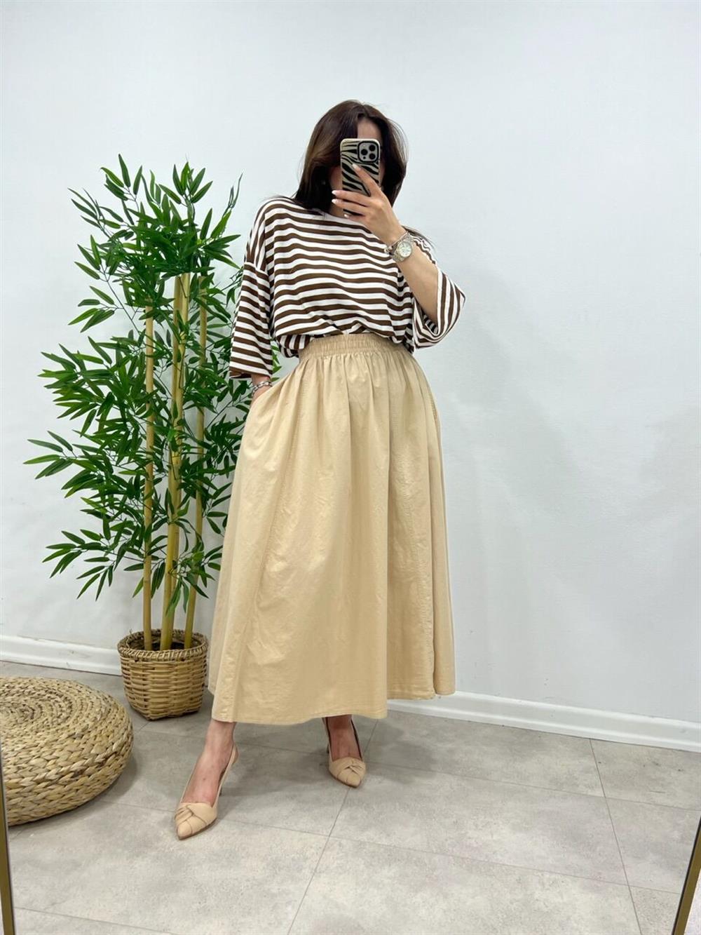 Beli̇ Lasti̇kli̇ Keten Etek Camel