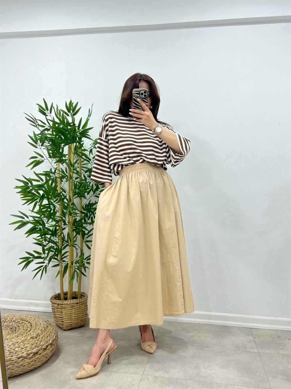 Beli̇ Lasti̇kli̇ Keten Etek Camel