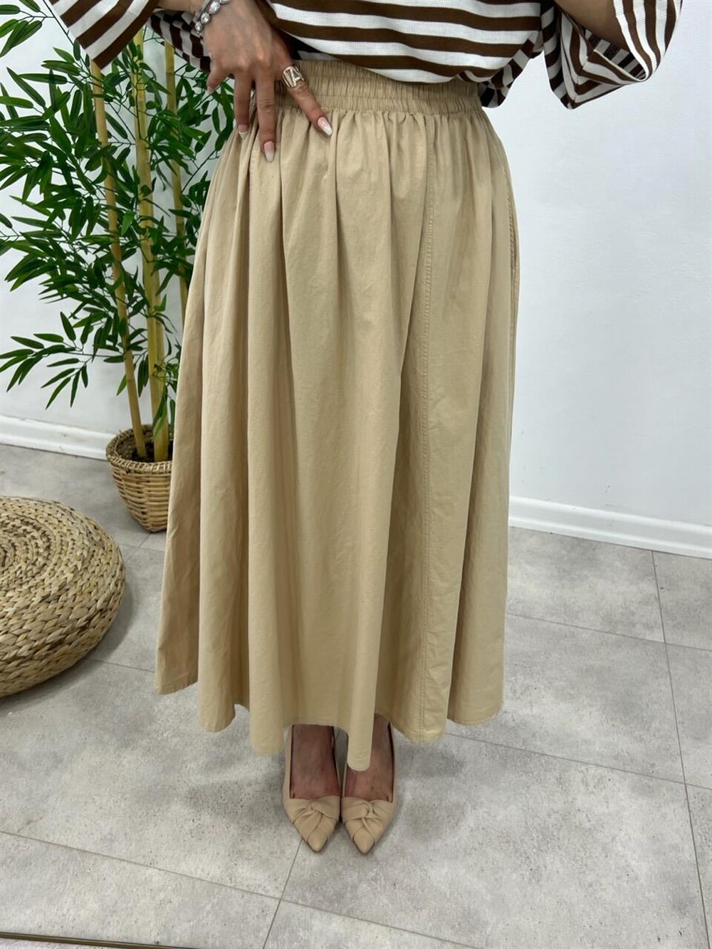 Beli̇ Lasti̇kli̇ Keten Etek Camel