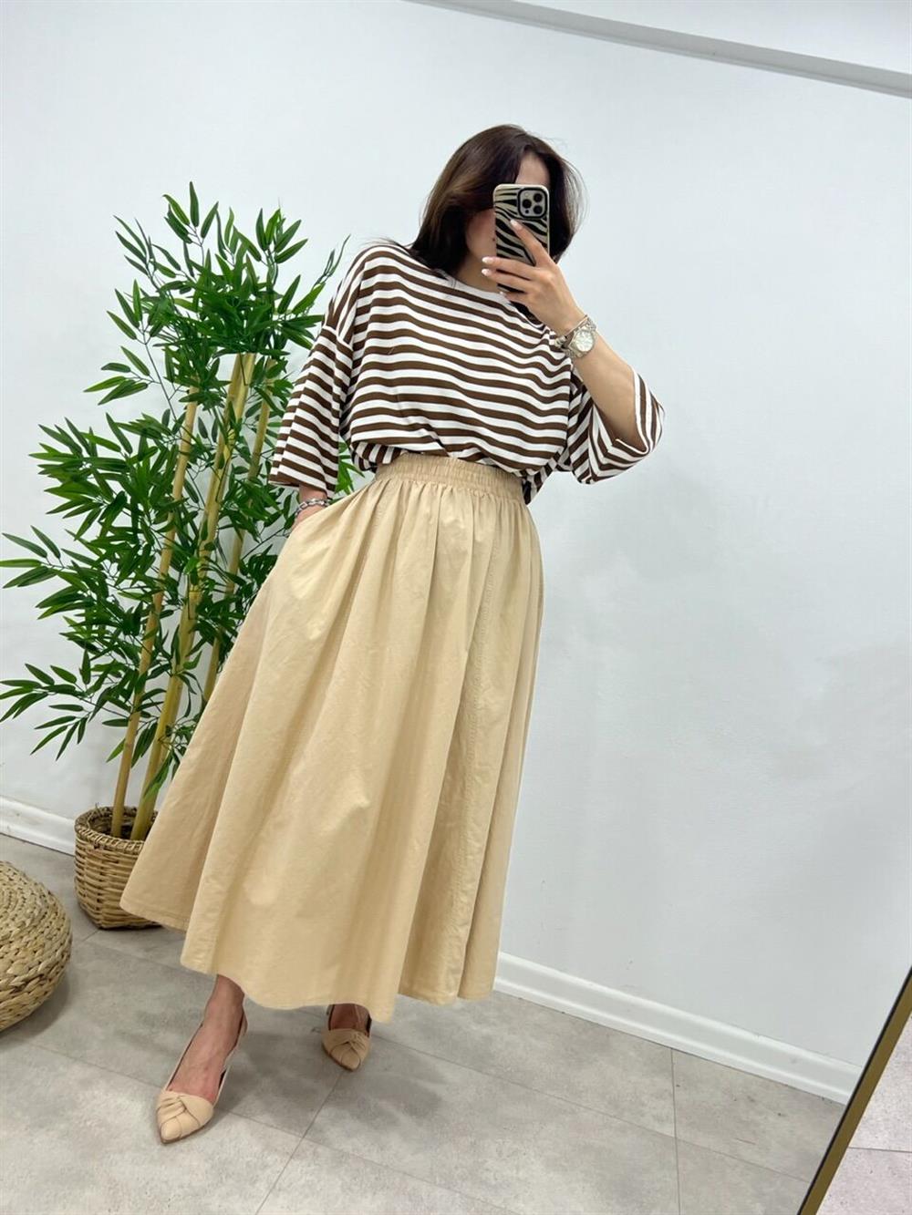 Beli̇ Lasti̇kli̇ Keten Etek Camel