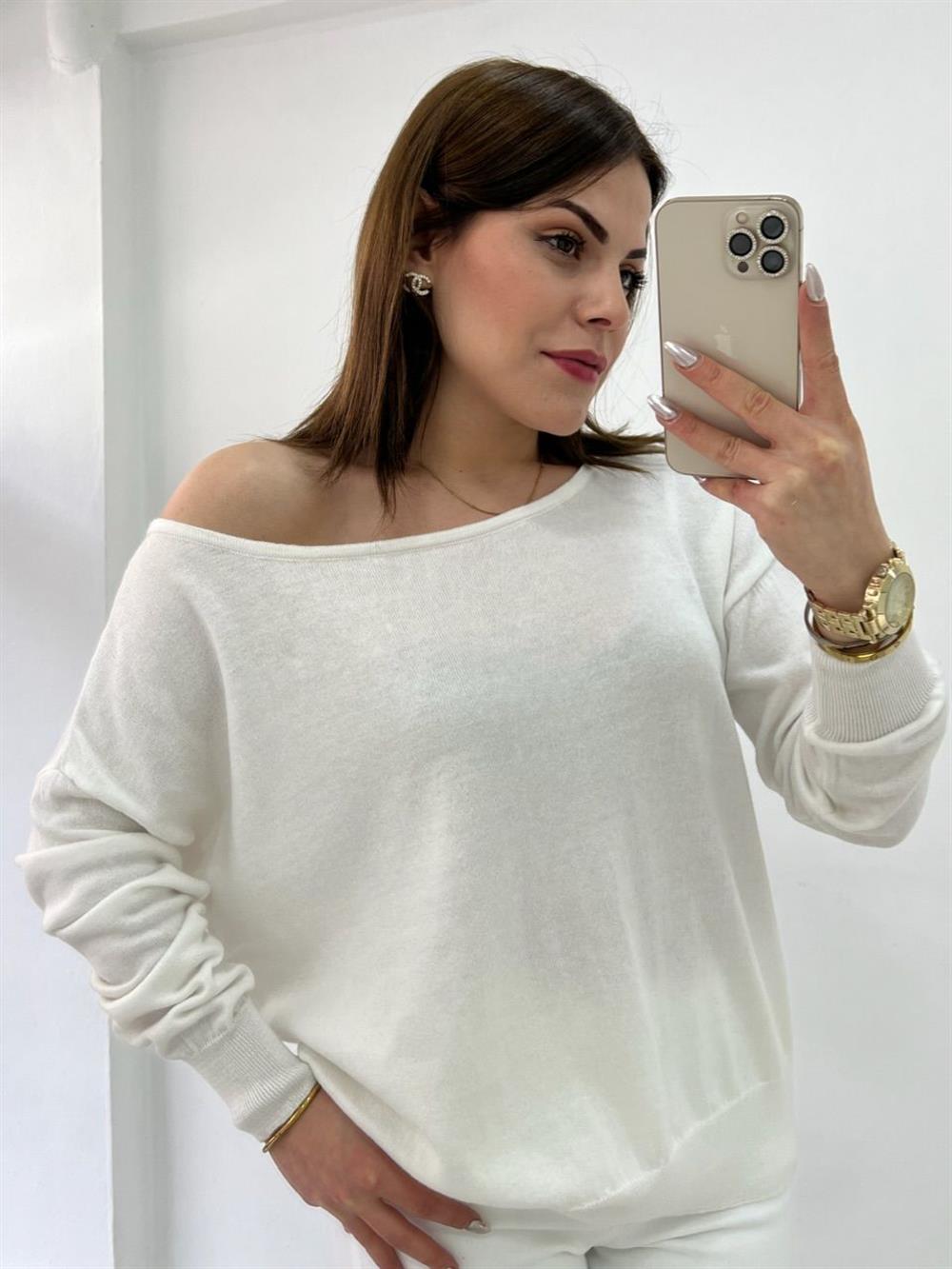 Beyaz Tek Omuz Tri̇ko