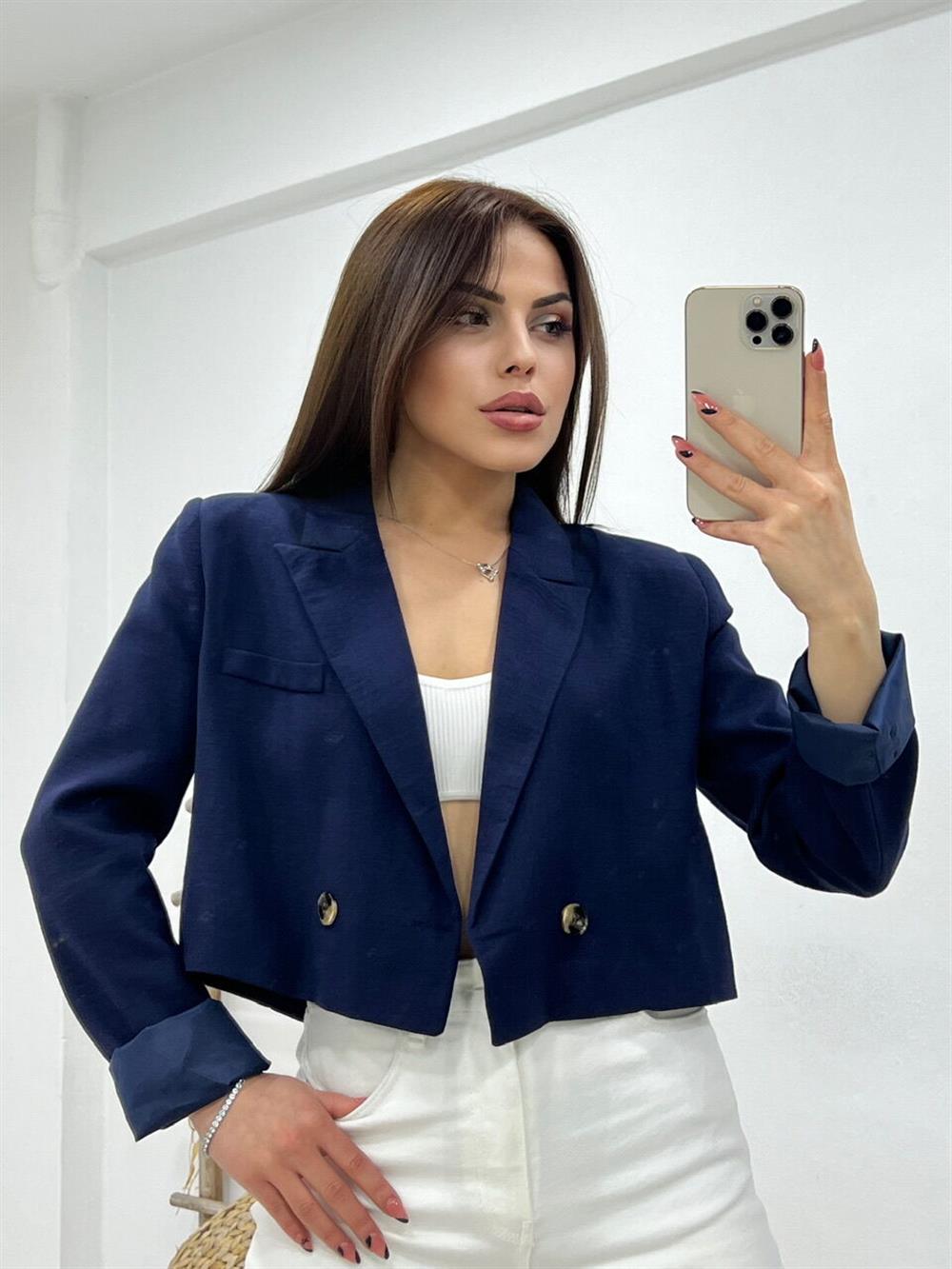 Kisa Keten Ceket Laci̇vert