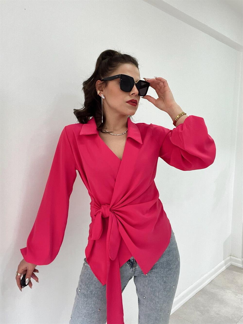 Pembe Bağlamali Bluz
