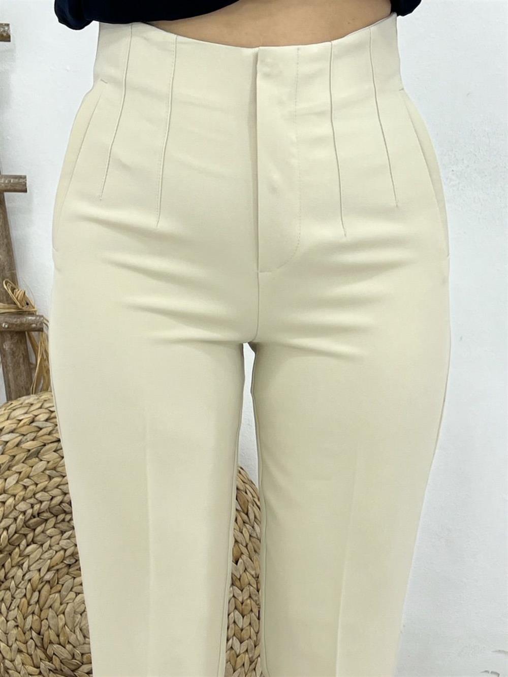 Pensli̇ Kumaş Pantolon Krem