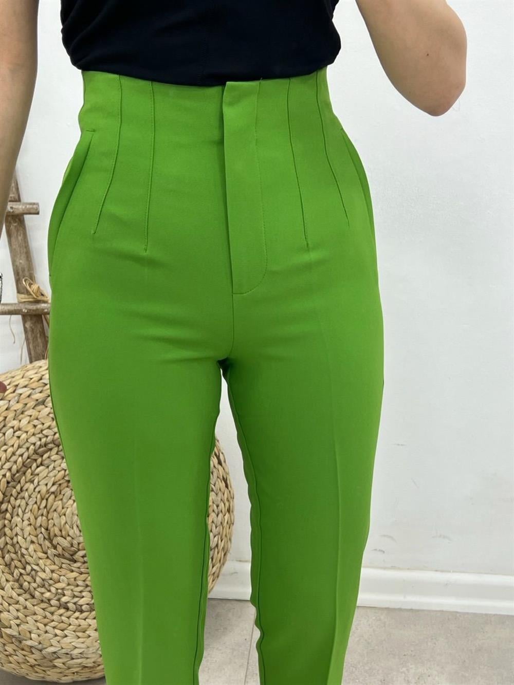 Pensli̇ Kumaş Pantolon Yeşi̇l