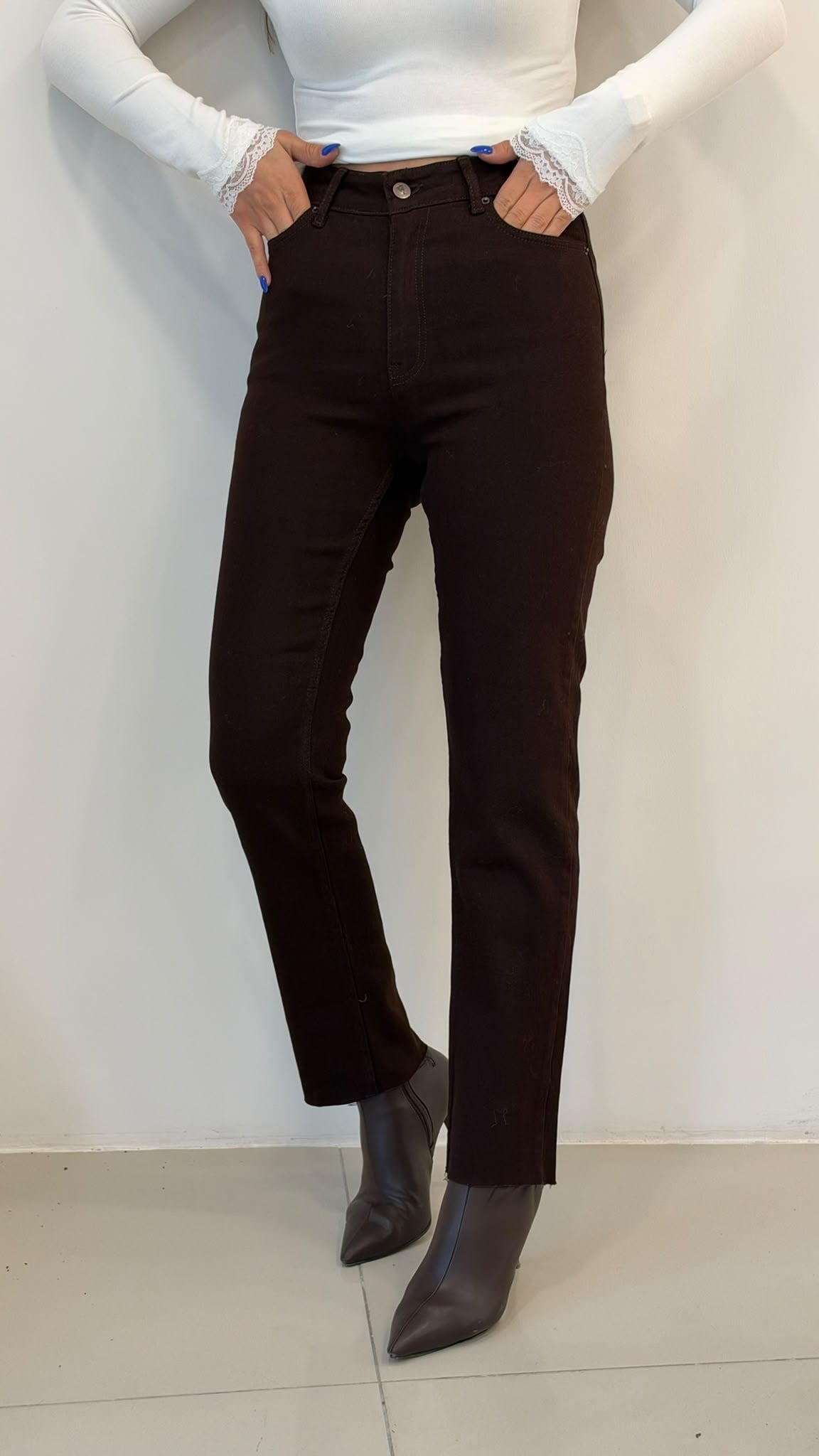 Acı Kahve Likralı Mom Jean  