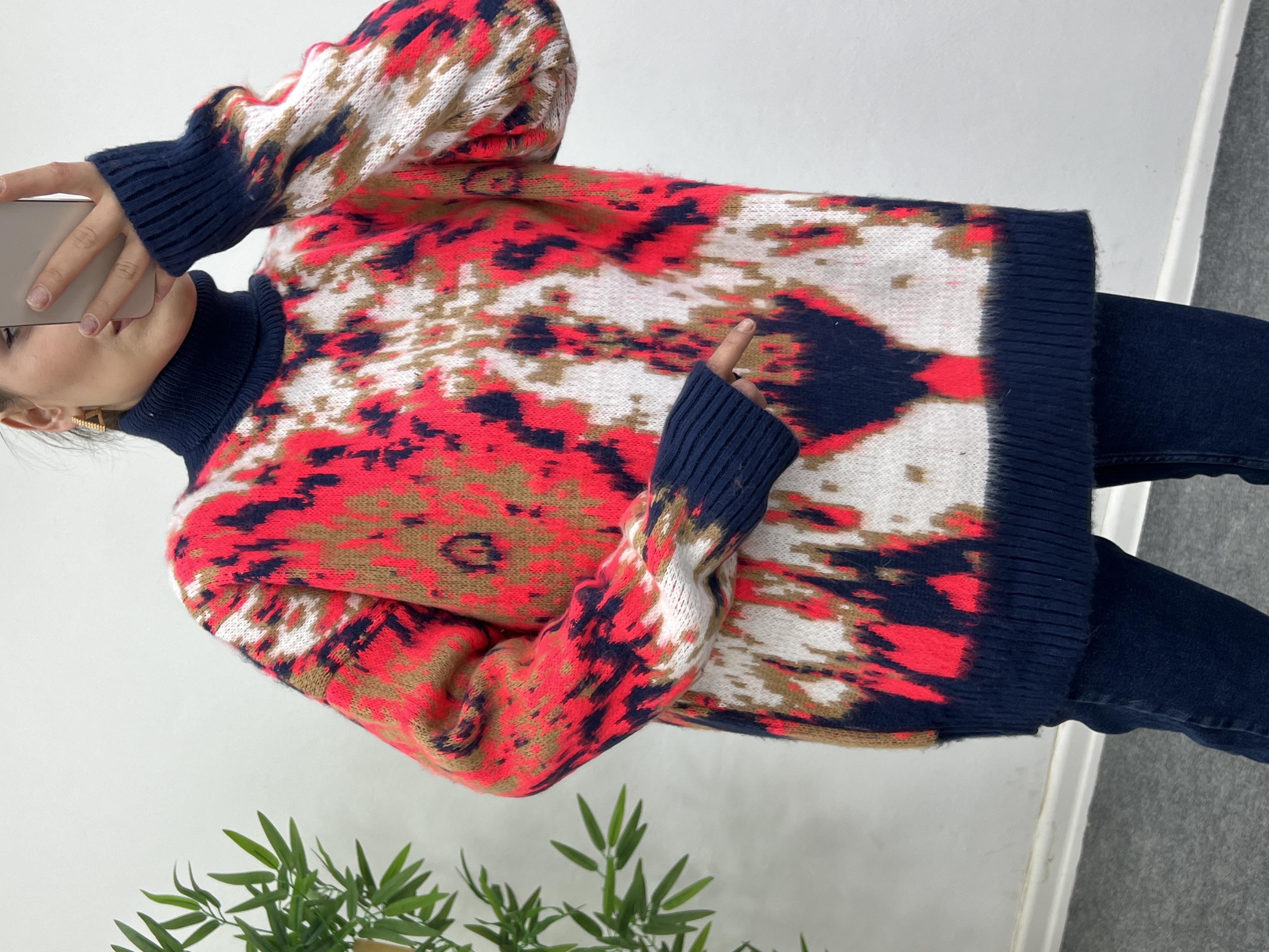 Balikçi Yaka Renkli̇ Kazak