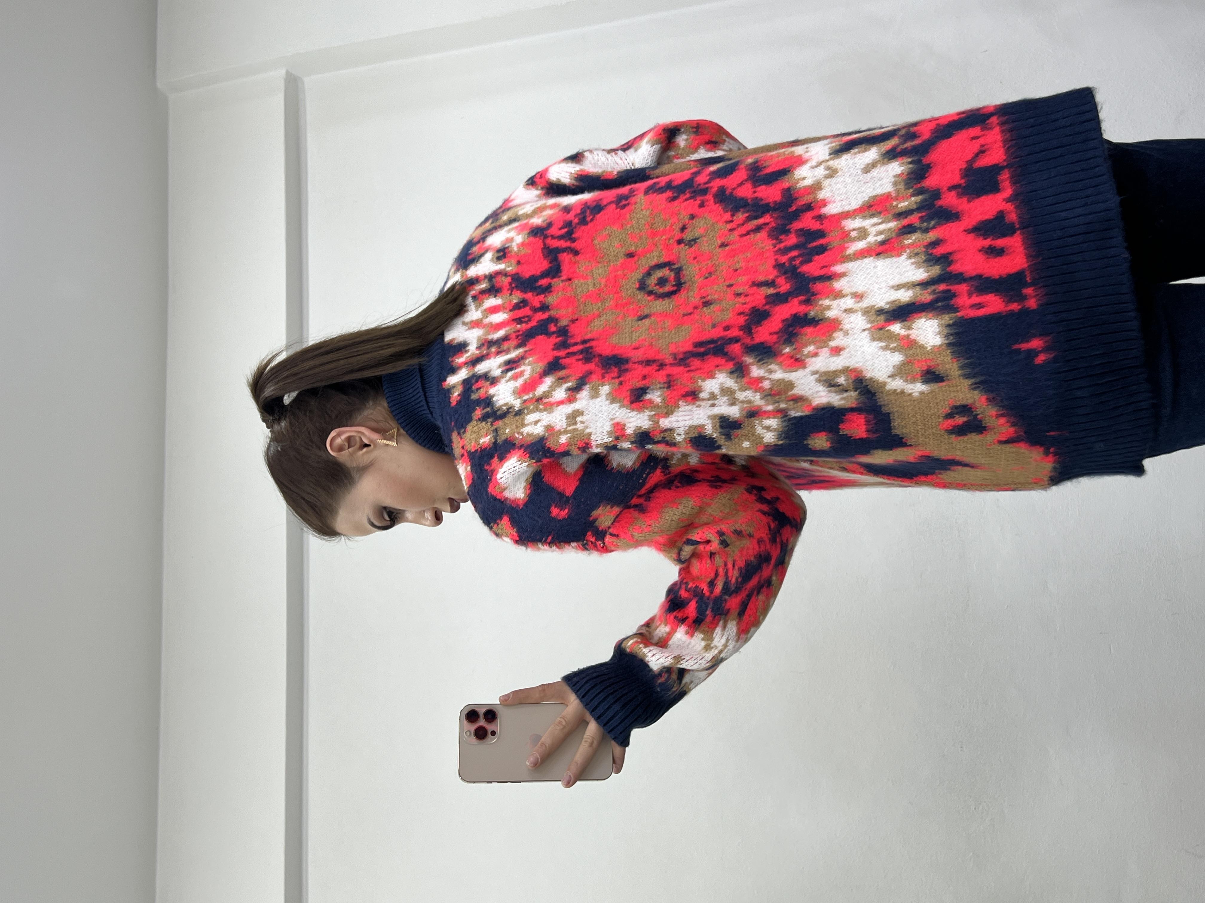 Balikçi Yaka Renkli̇ Kazak