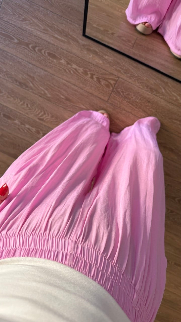Bel Lastikli Saten Pantolon Pembe 