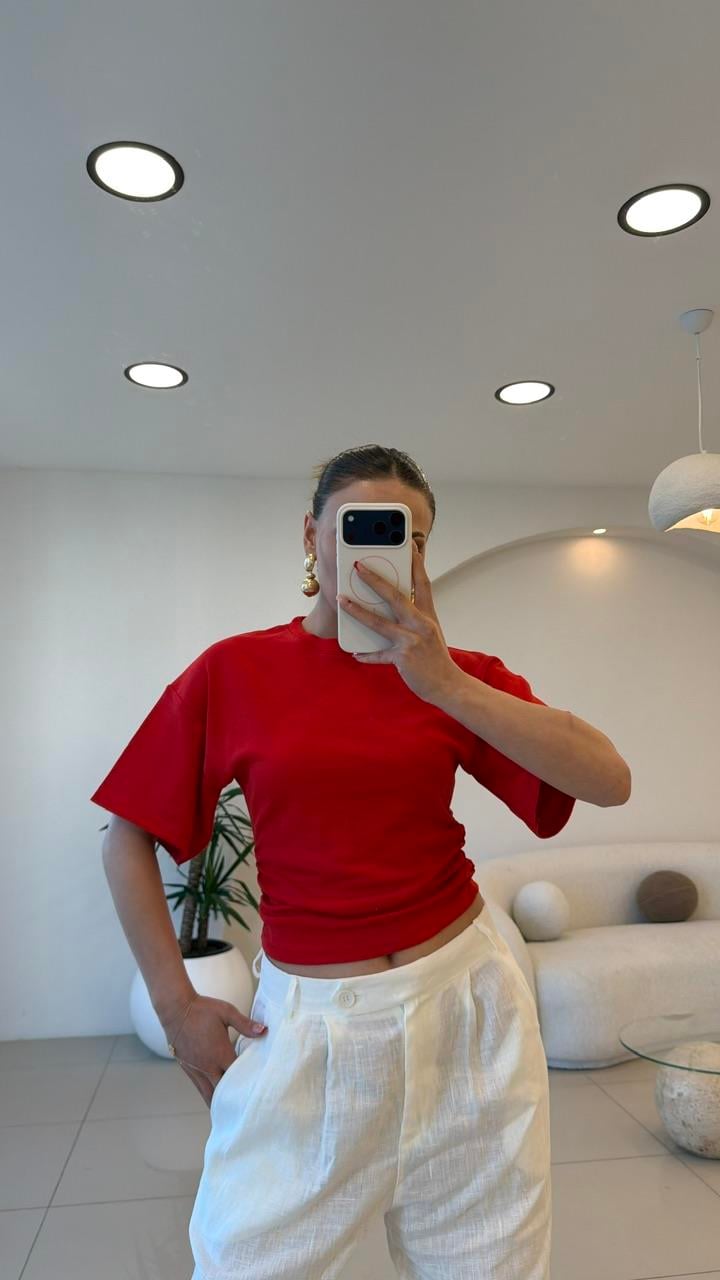 BEL OTURTMALI KISA KOL TSHIRT KIRMIZI