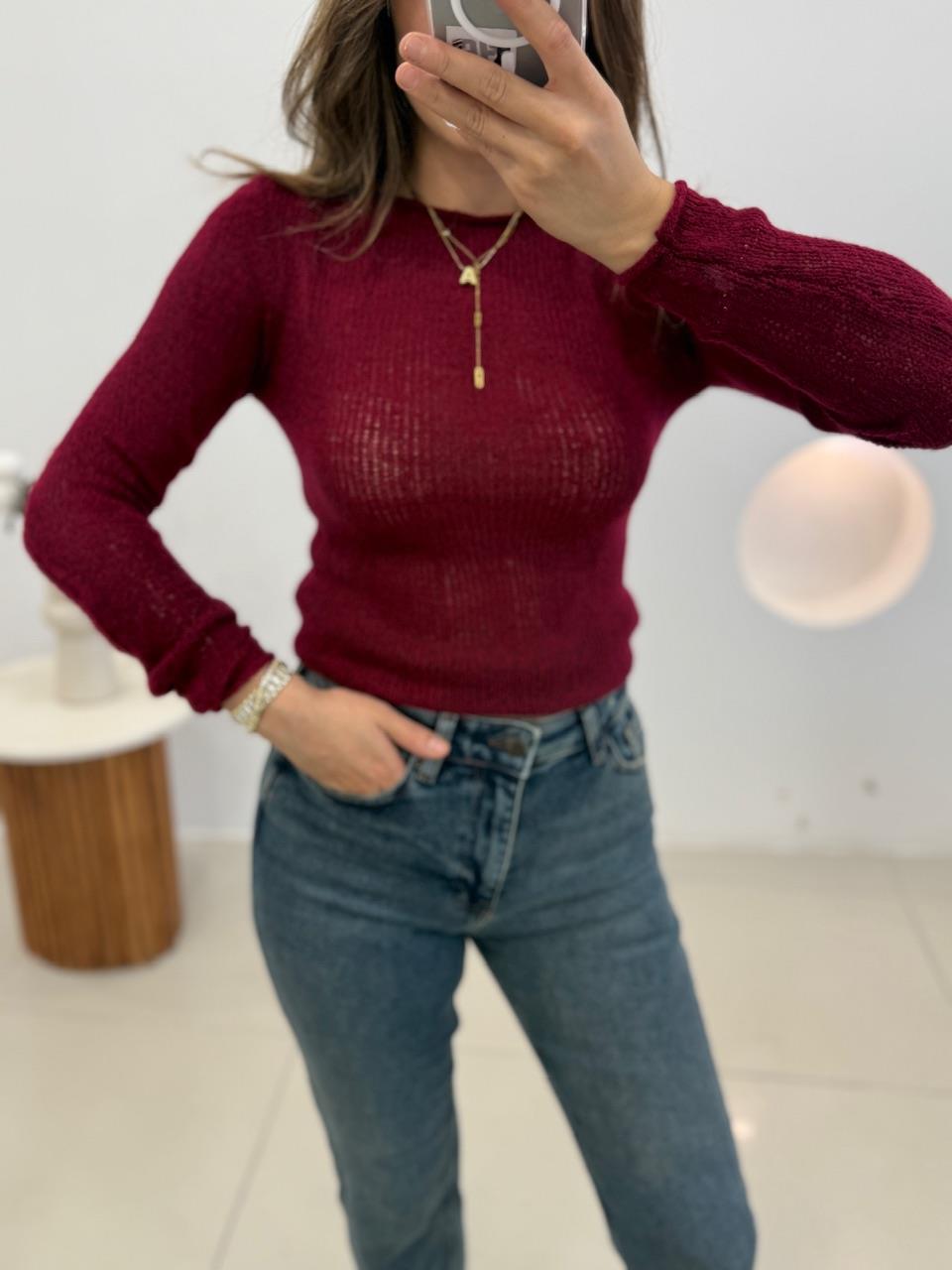 BORDO MERSERİZE PAMUK BLUZ