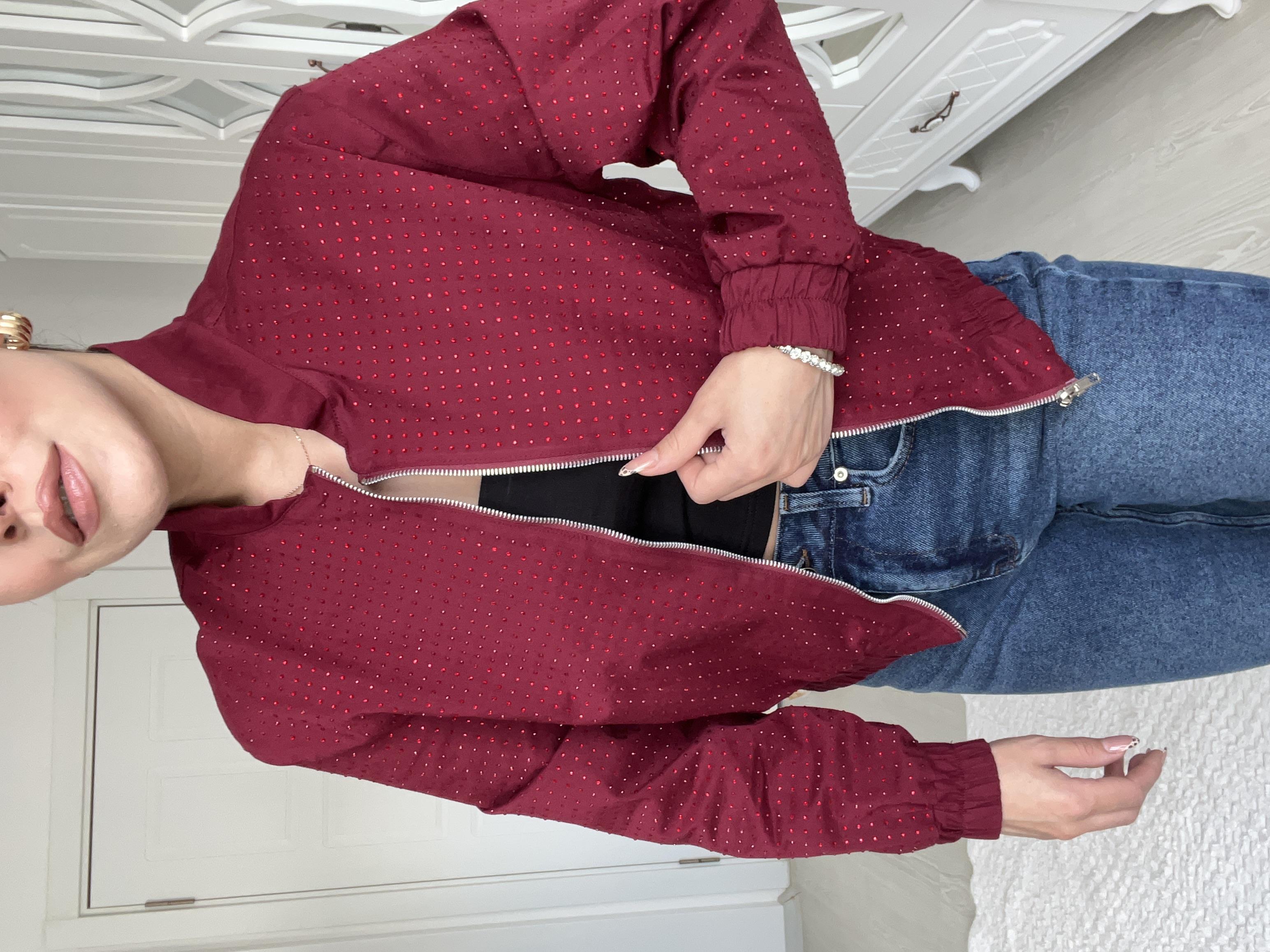 Bordo Taşli Bomber Ceket