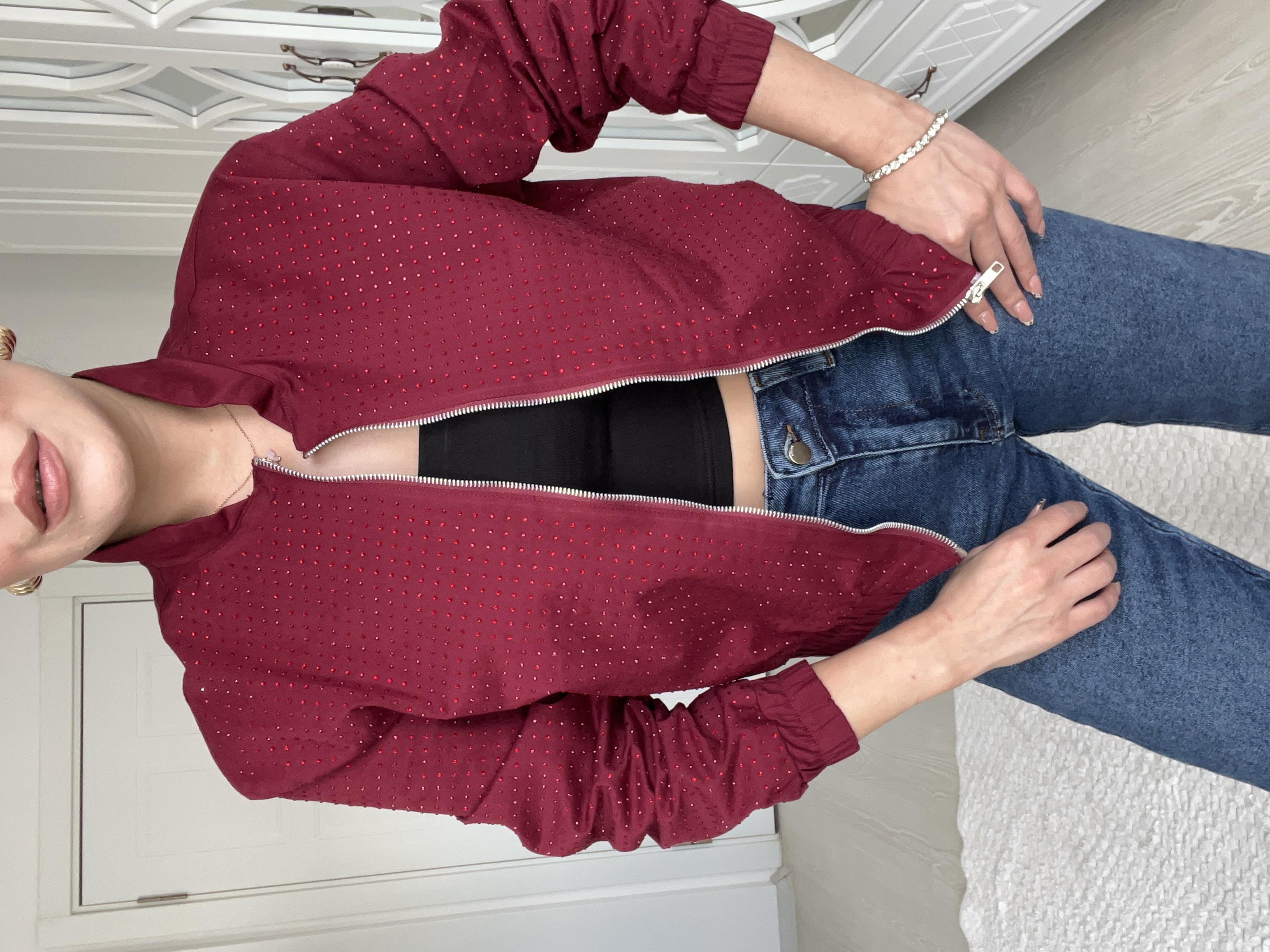 Bordo Taşli Bomber Ceket