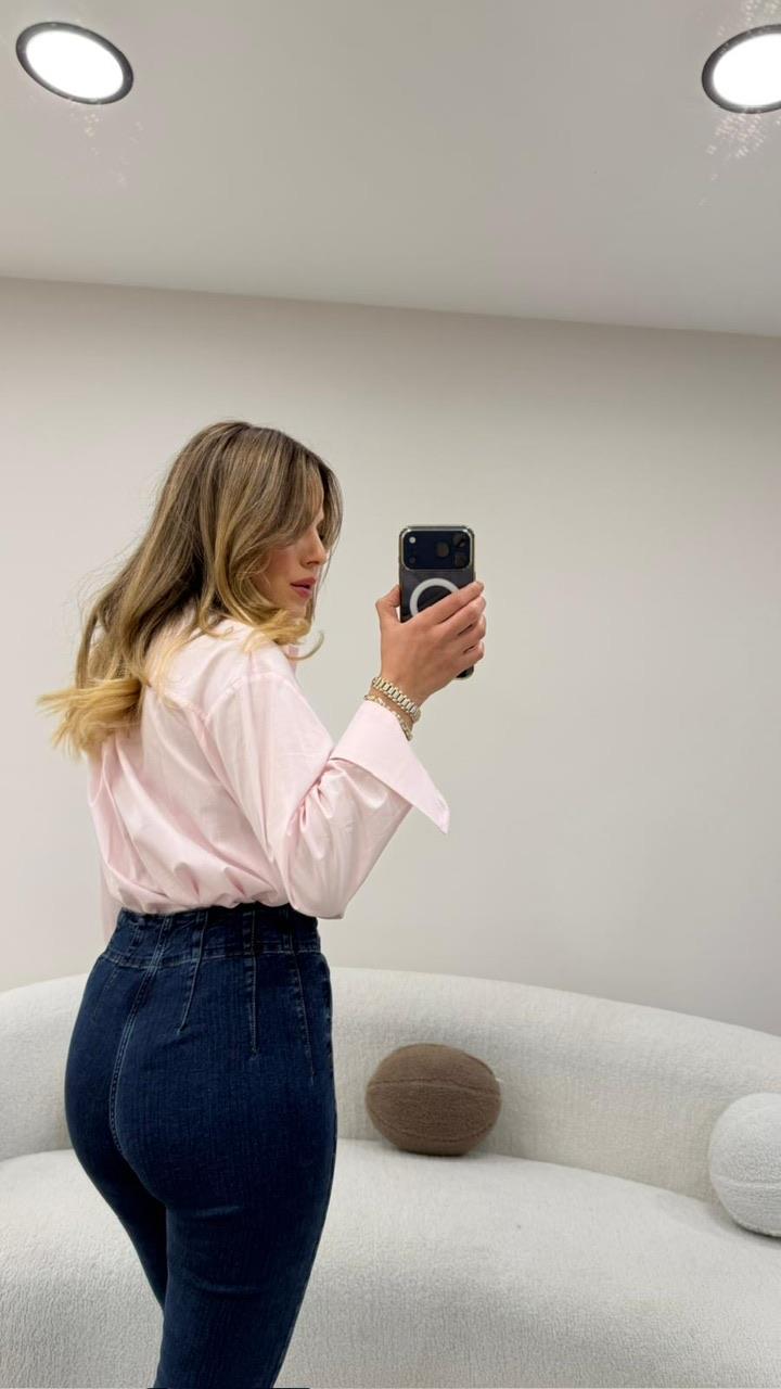 CEP İŞLEMELİ POPLİN GÖMLEK PEMBE