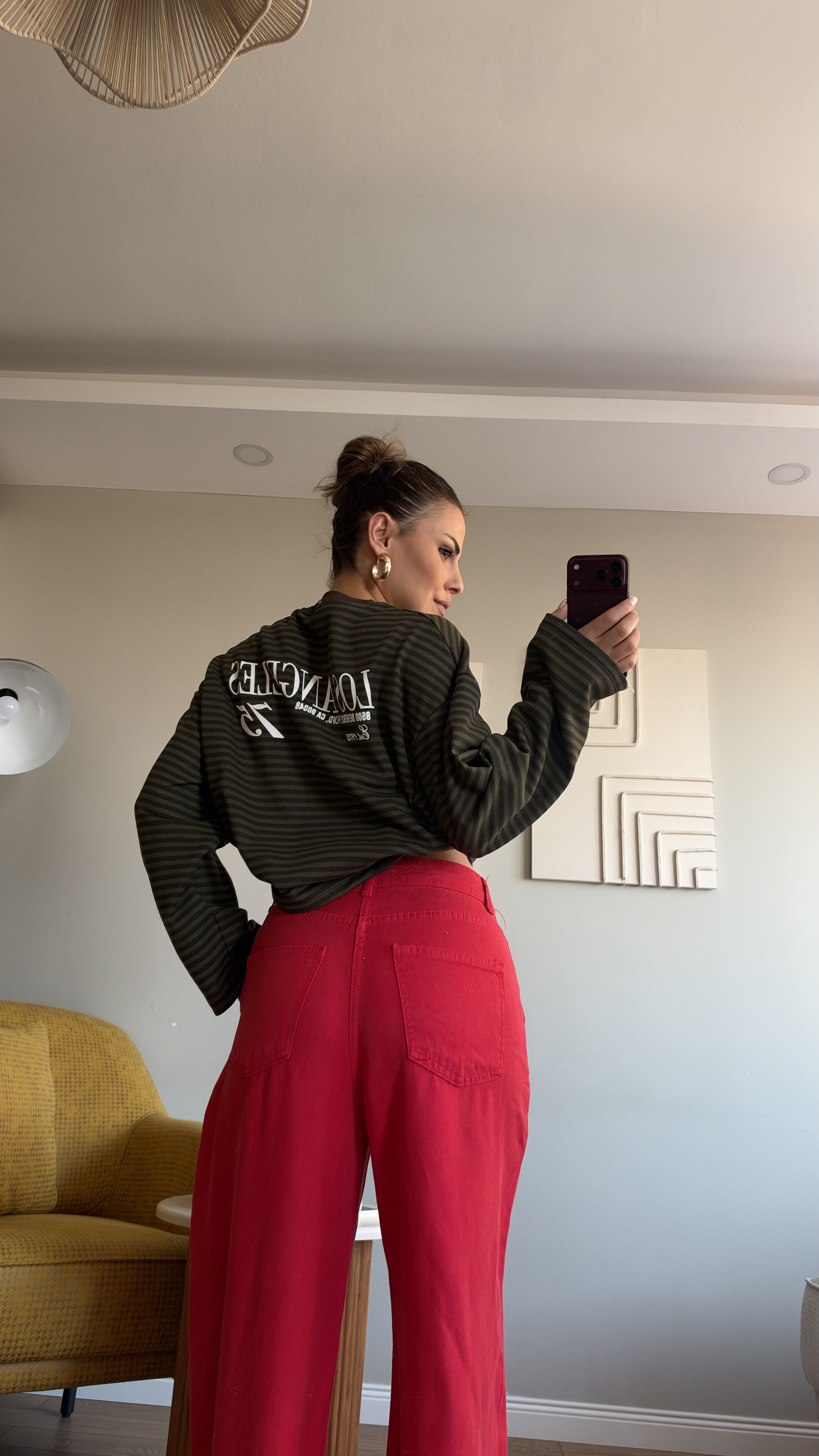 Çizgili Basic  Sweat Los 75 Kahve
