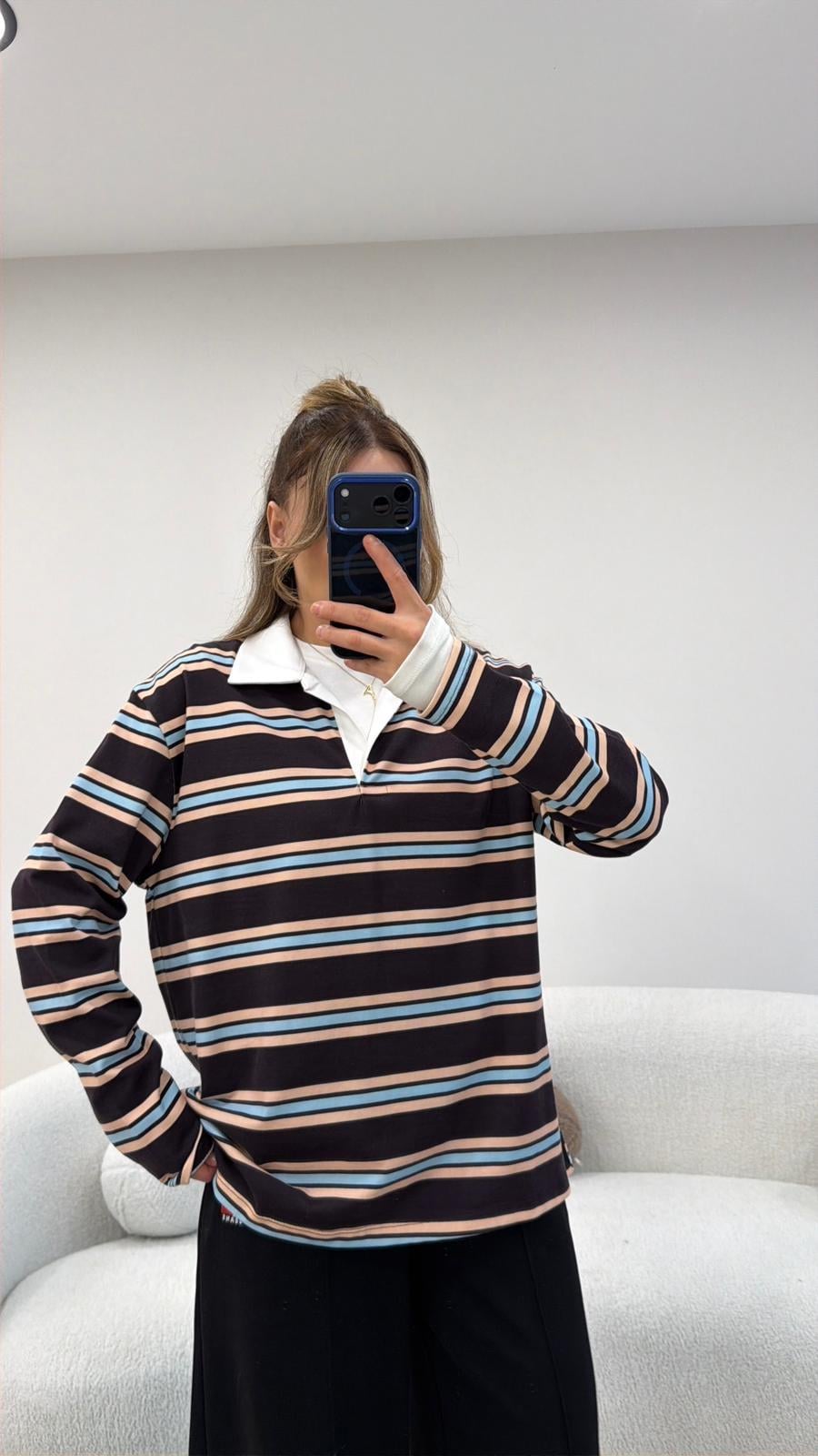 ÇİZGİLİ KAHVE SWEAT