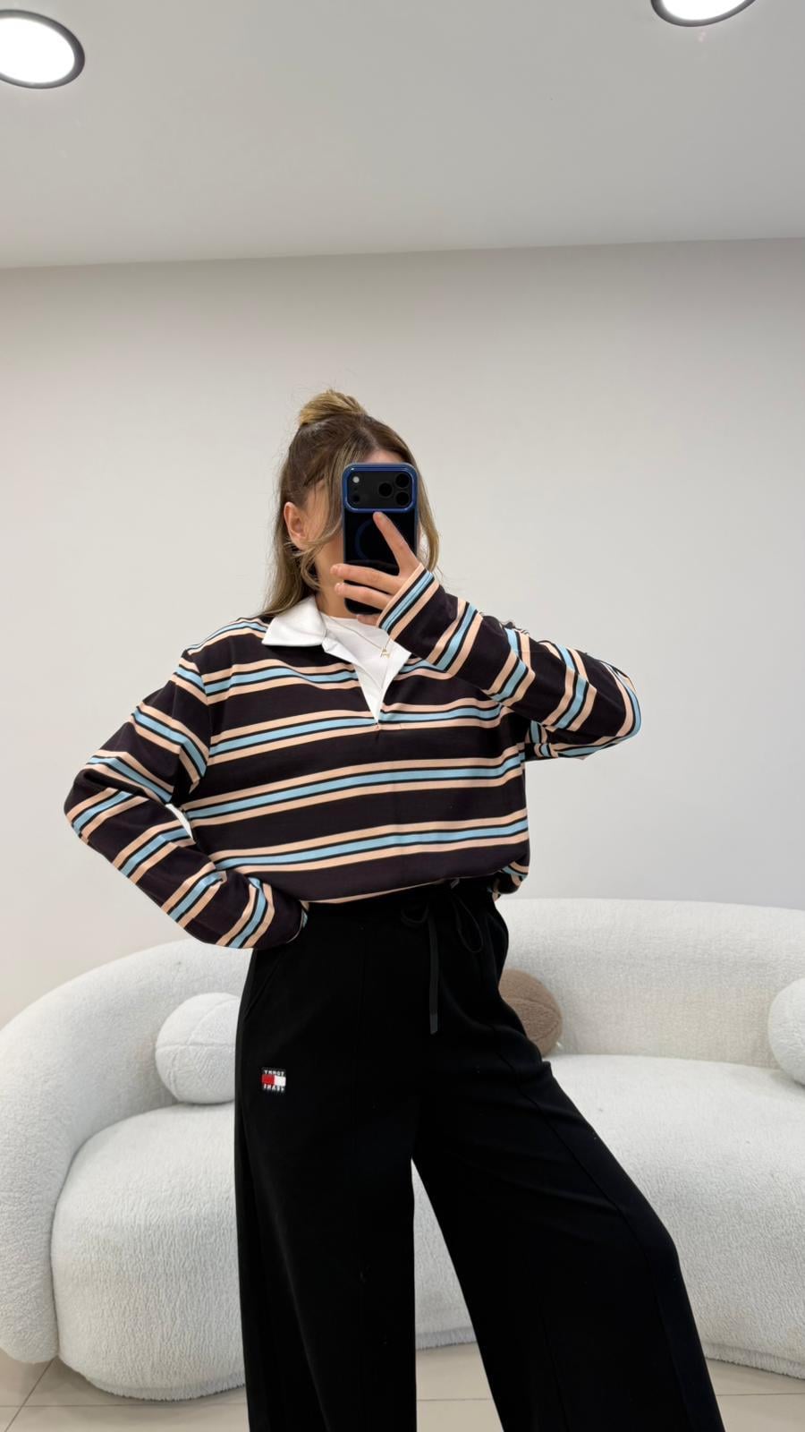 ÇİZGİLİ KAHVE SWEAT