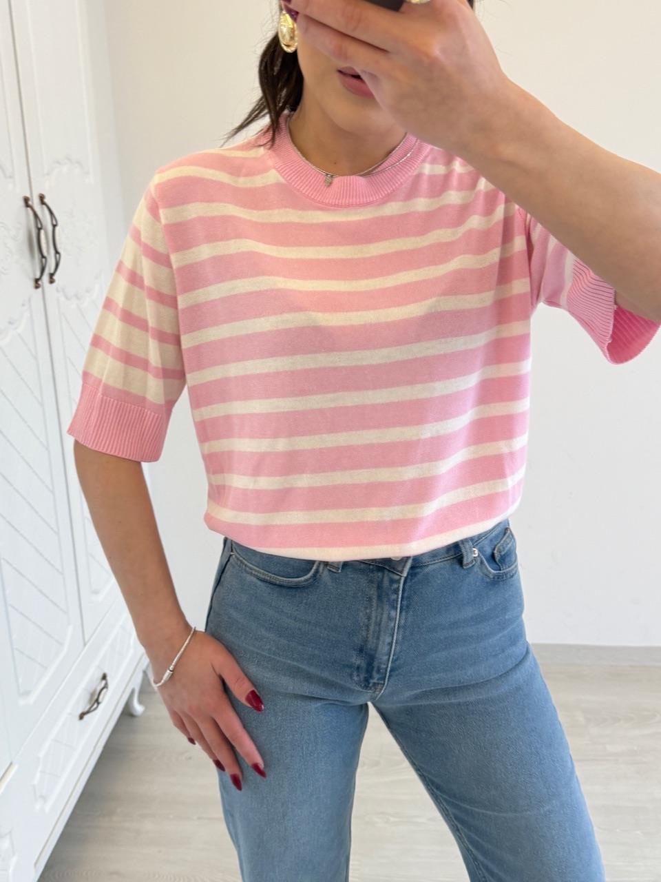 ÇİZGİLİ PAMUK BLUZ PEMBE