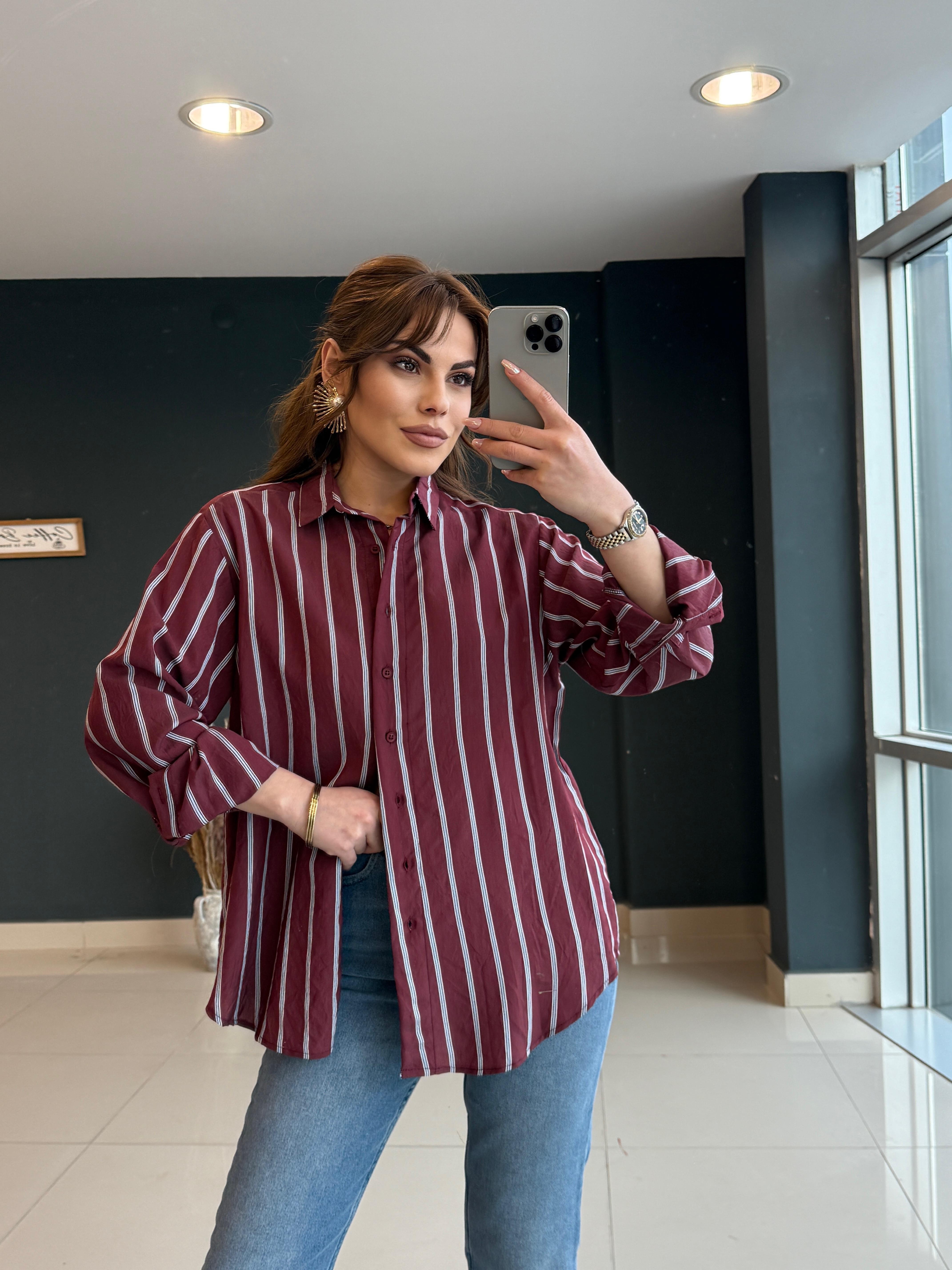 Çi̇zgi̇li̇ Premi̇um Seri̇ Gömlek Bordo